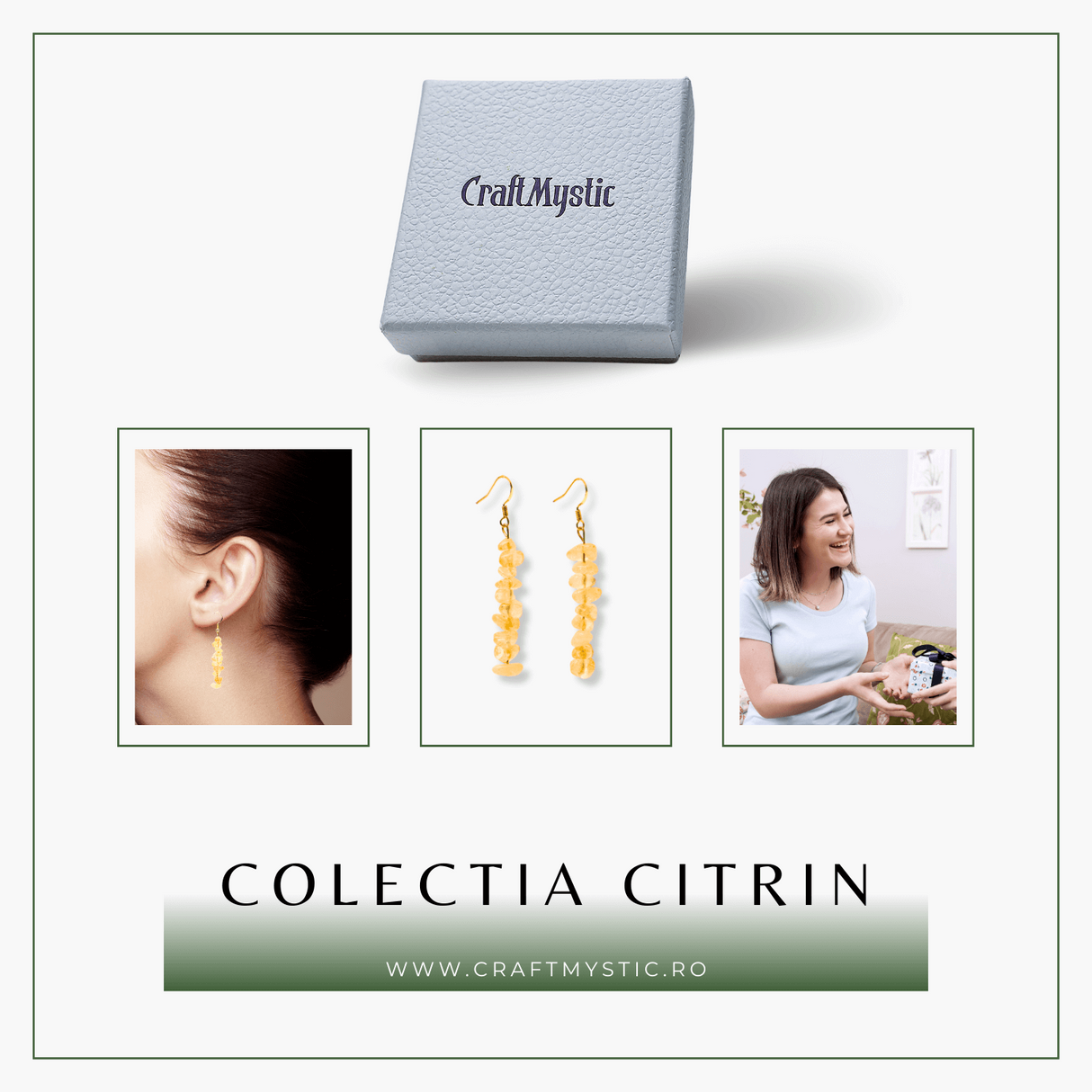 Cercei Lungi cu Pietre Semipretioase de Citrin Natural si Elemente din Alama, Bijuterii Aurii pentru Femei