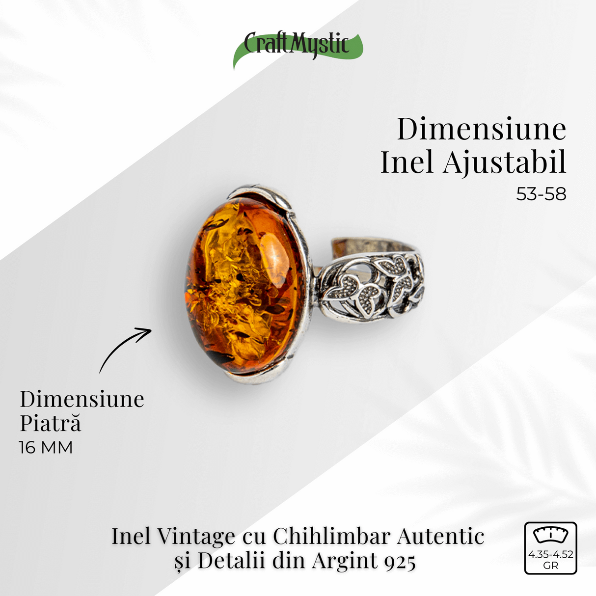 Talismanul linistii – Inel vintage cu chihlimbar si detalii din argint 925