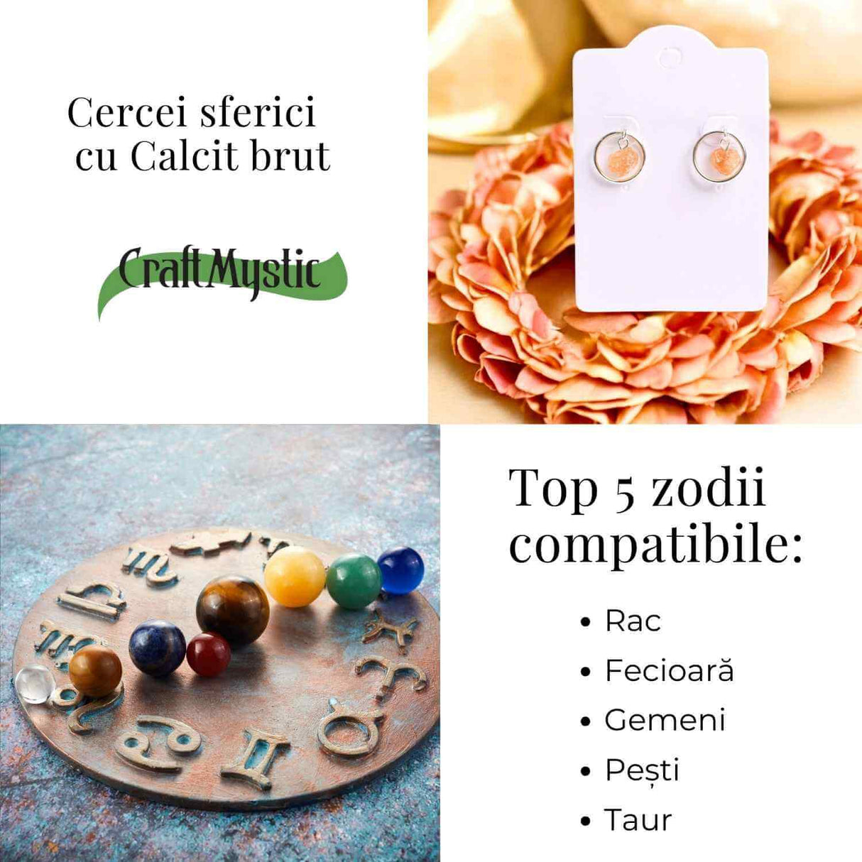 Cercei model sferic cu Calcit Brut – Energie Pozitiva si Echilibru