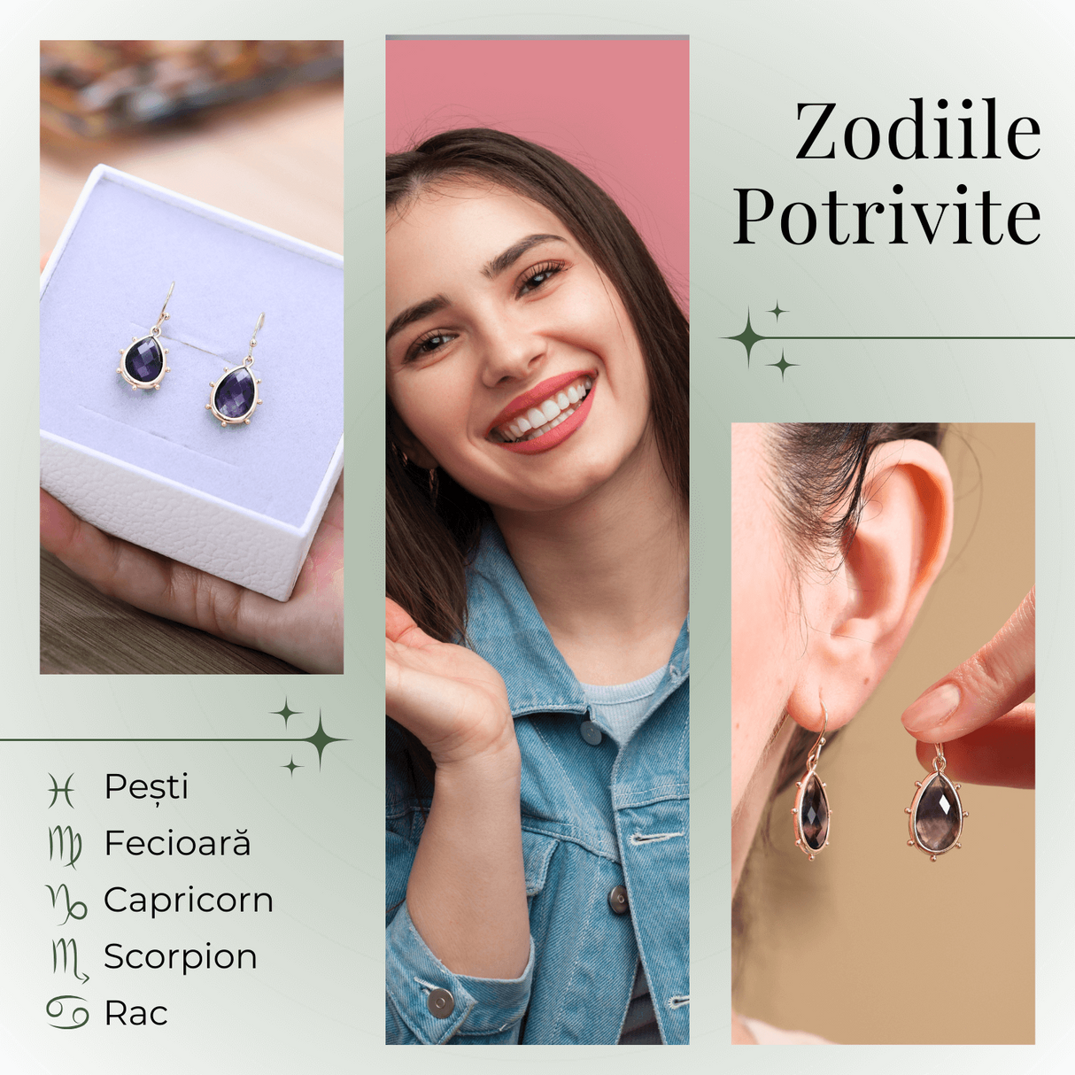 Cercei Aurii Eleganti cu Ametist Fatetat