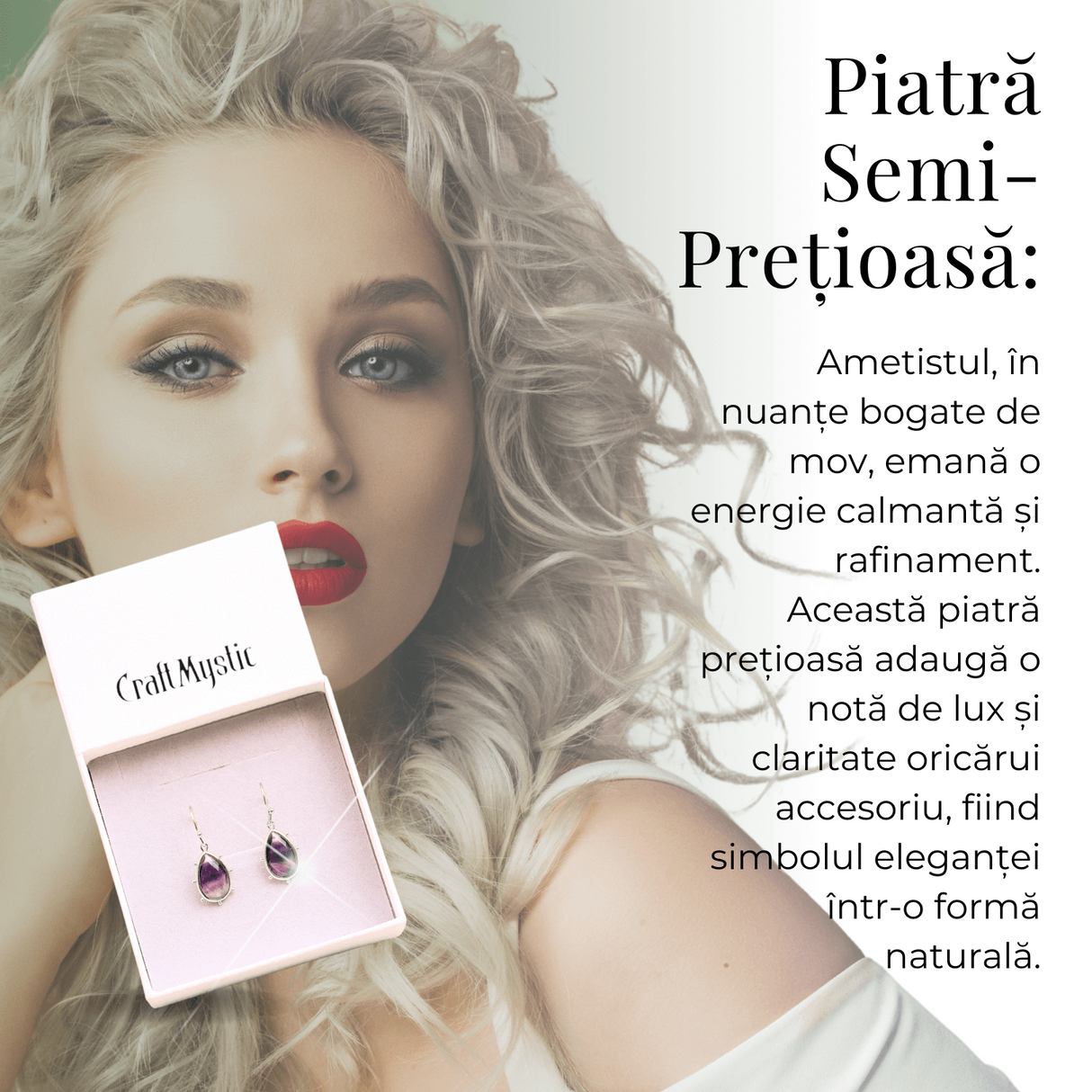 Cercei Aurii Eleganti cu Ametist Fatetat