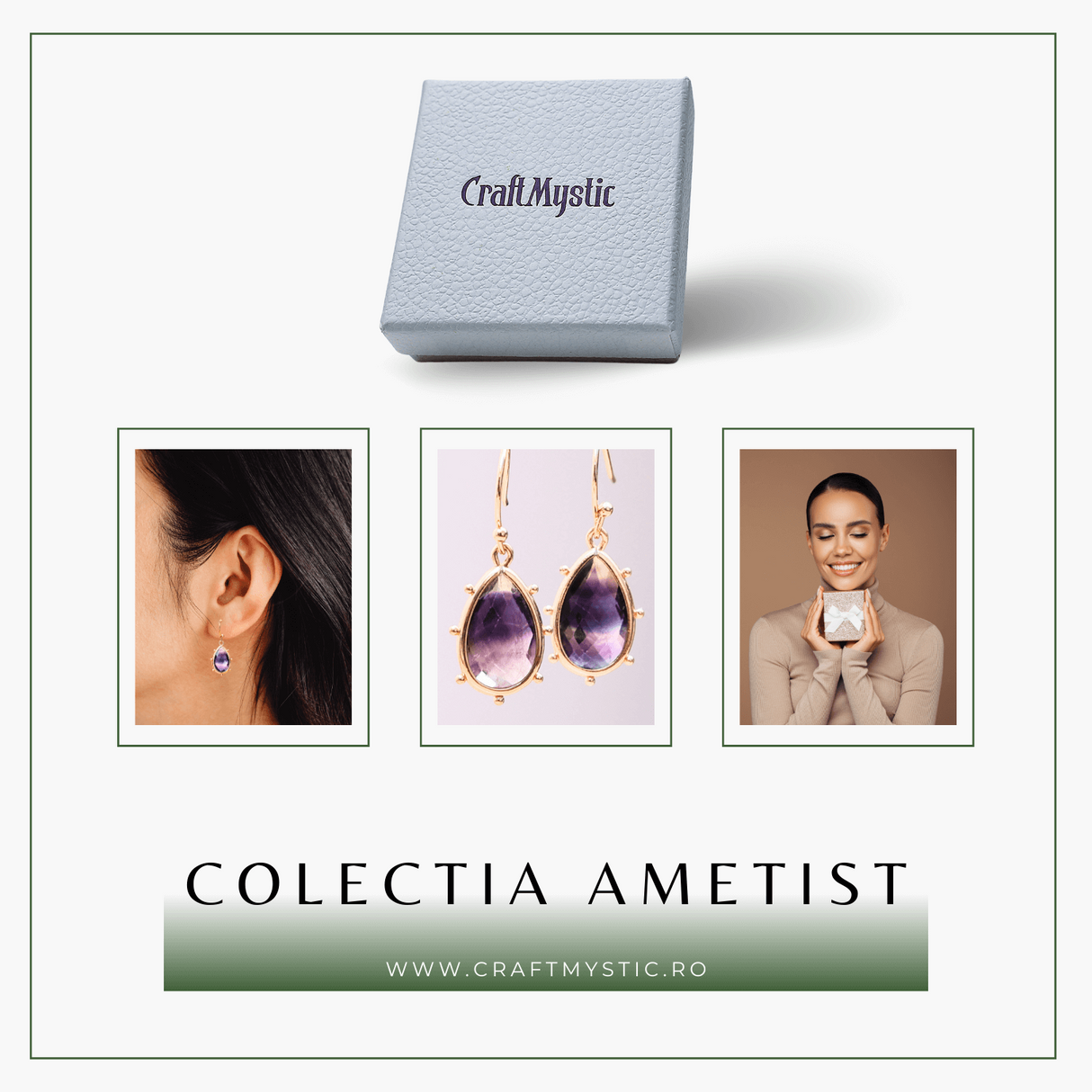 Cercei Aurii Eleganti cu Ametist Fatetat