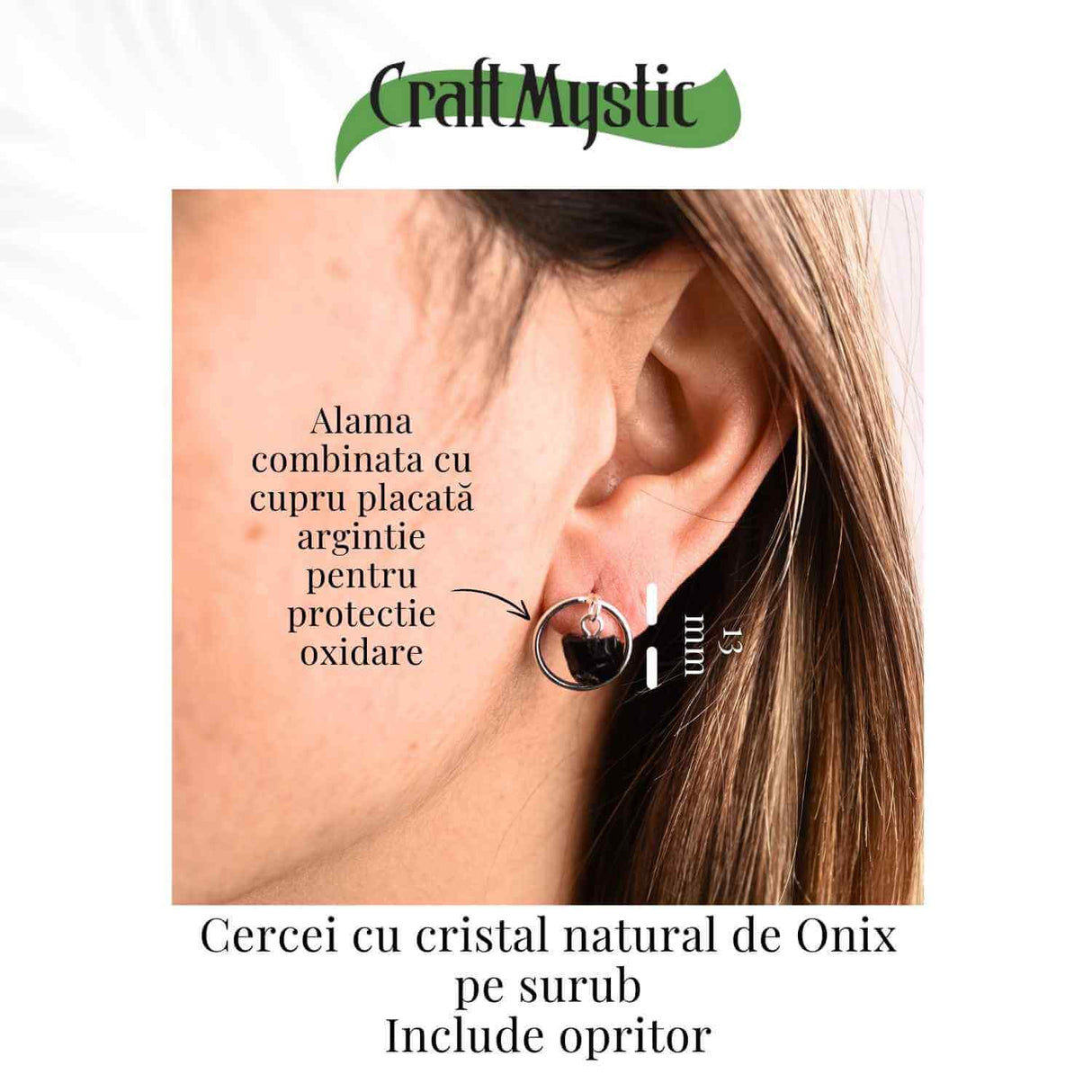 Cercei cu Onix Brut Sferic inchidere pe tija cu opritor – Protectie si Eleganta Naturala