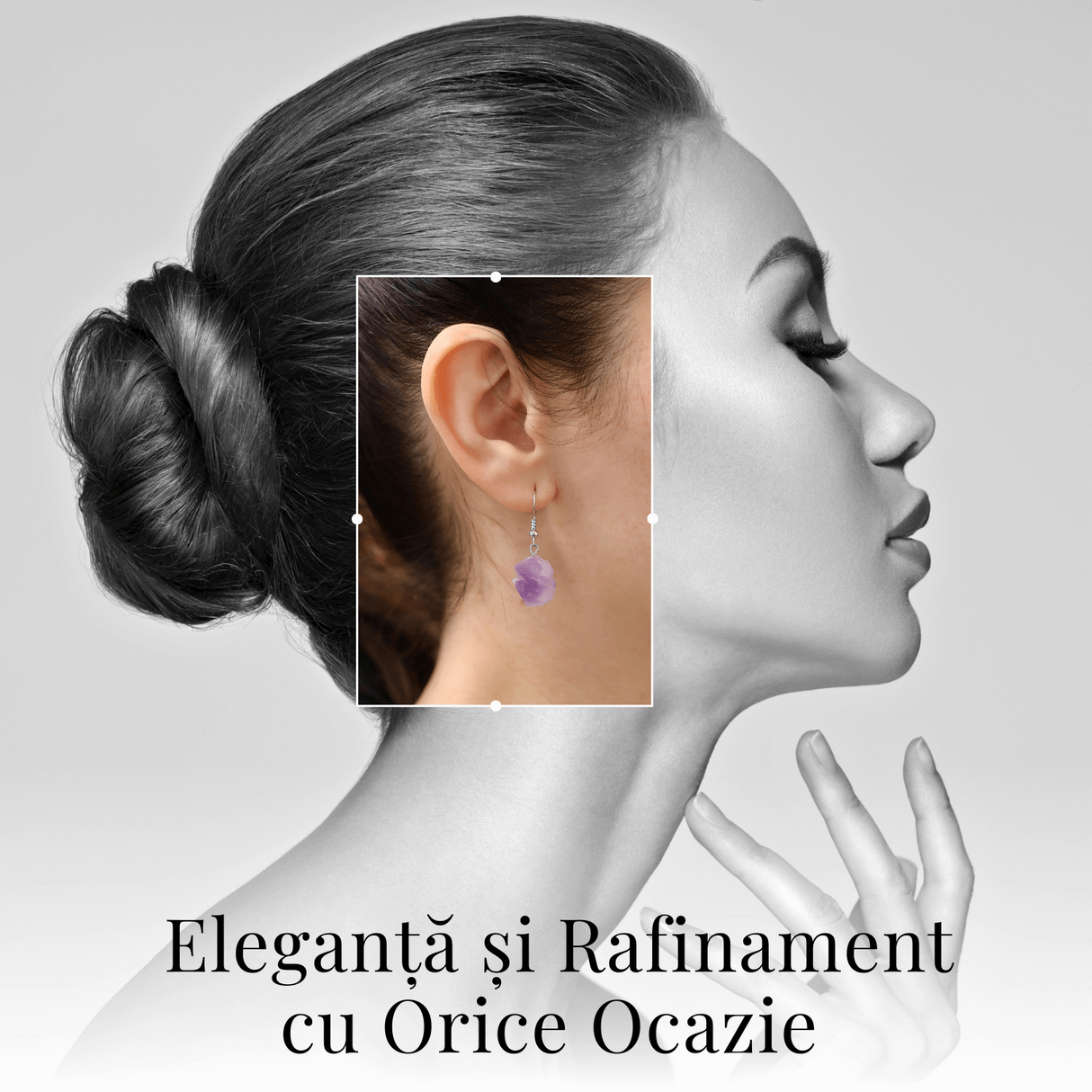 Cercei Argintii cu Ametist Natural Brut in Forma Neregulata