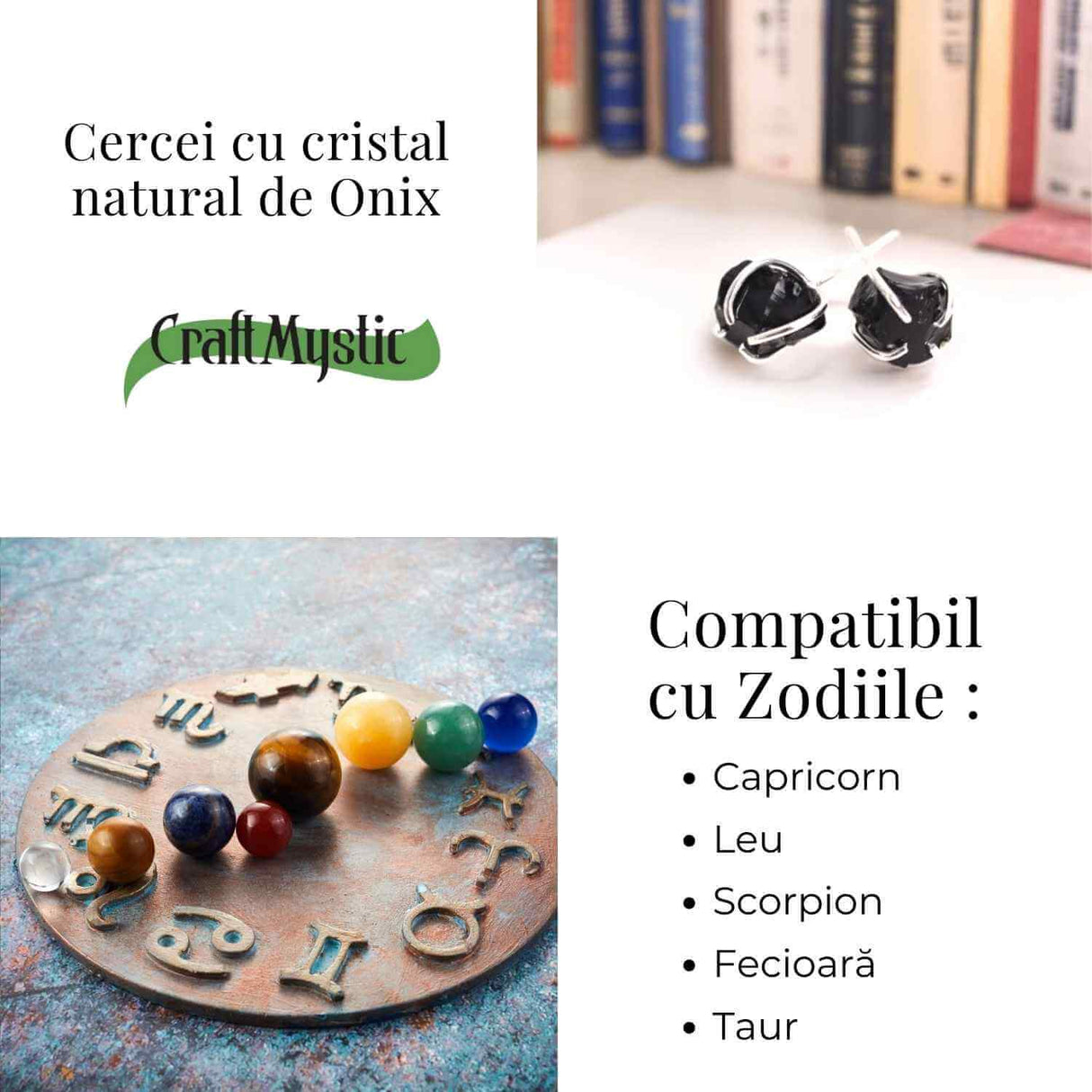 Cercei cu Onix Brut inchidere pe tija cu opritor – Protectie si Claritate pentru Zilnic