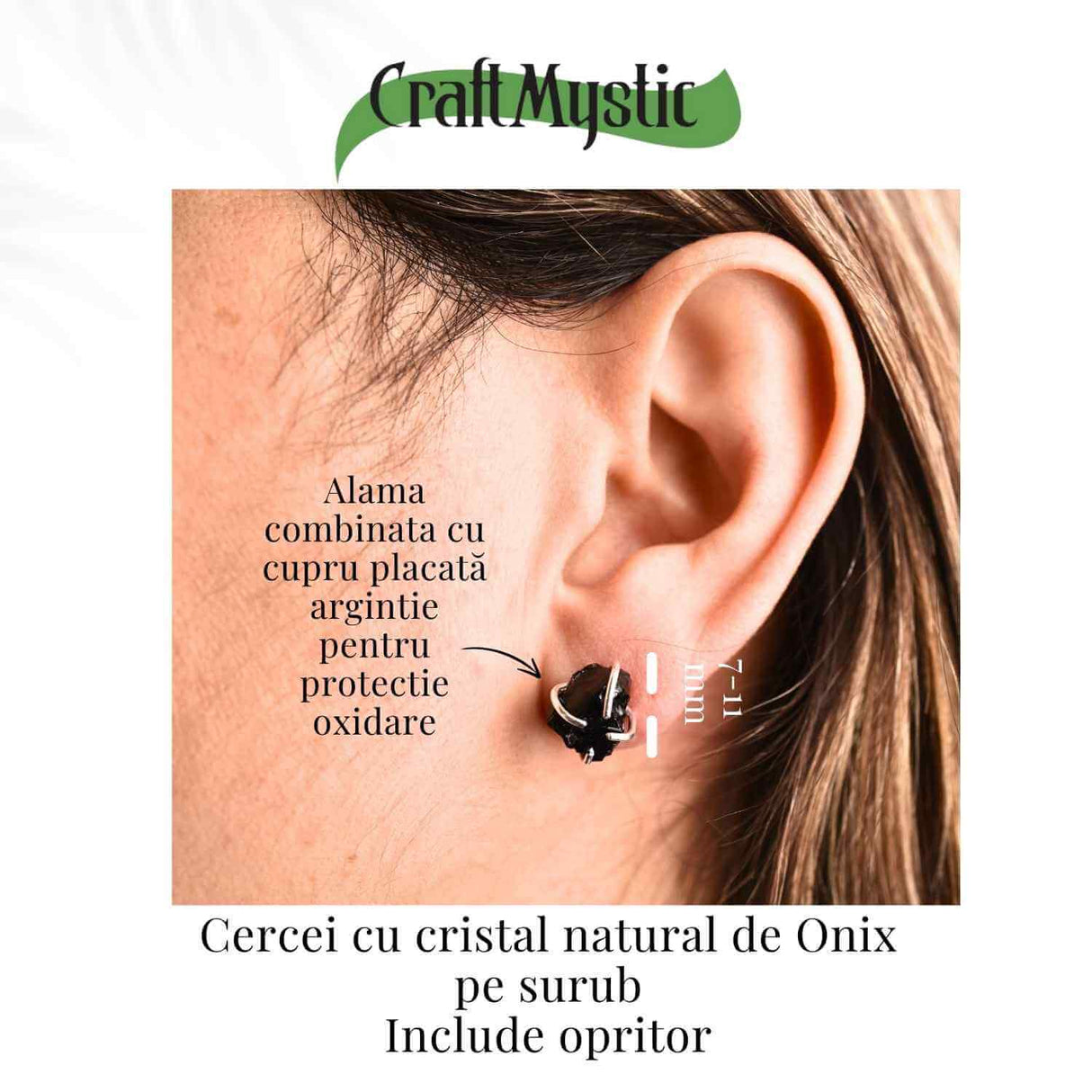 Cercei cu Onix Brut inchidere pe tija cu opritor – Protectie si Claritate pentru Zilnic