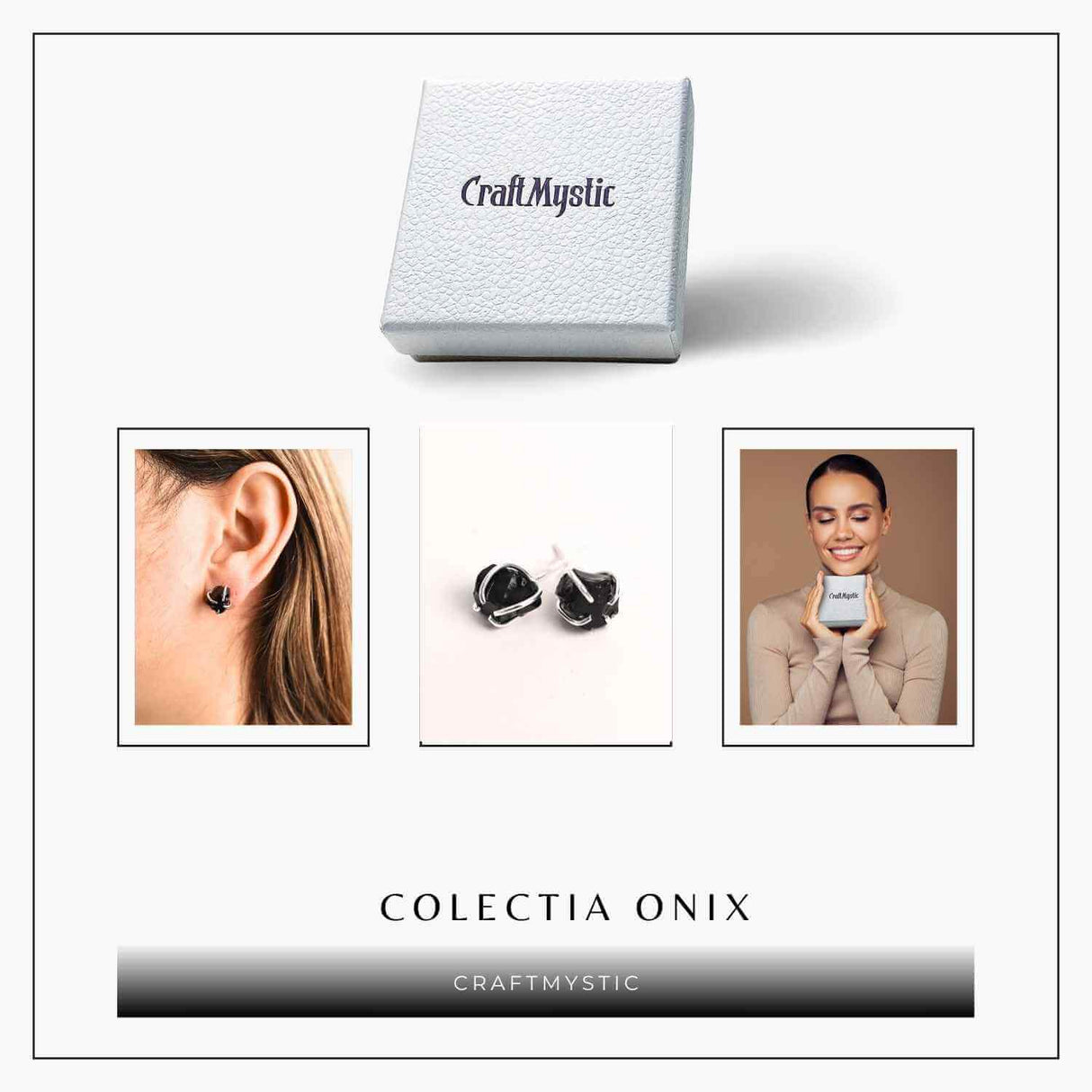 Cercei cu Onix Brut inchidere pe tija cu opritor – Protectie si Claritate pentru Zilnic