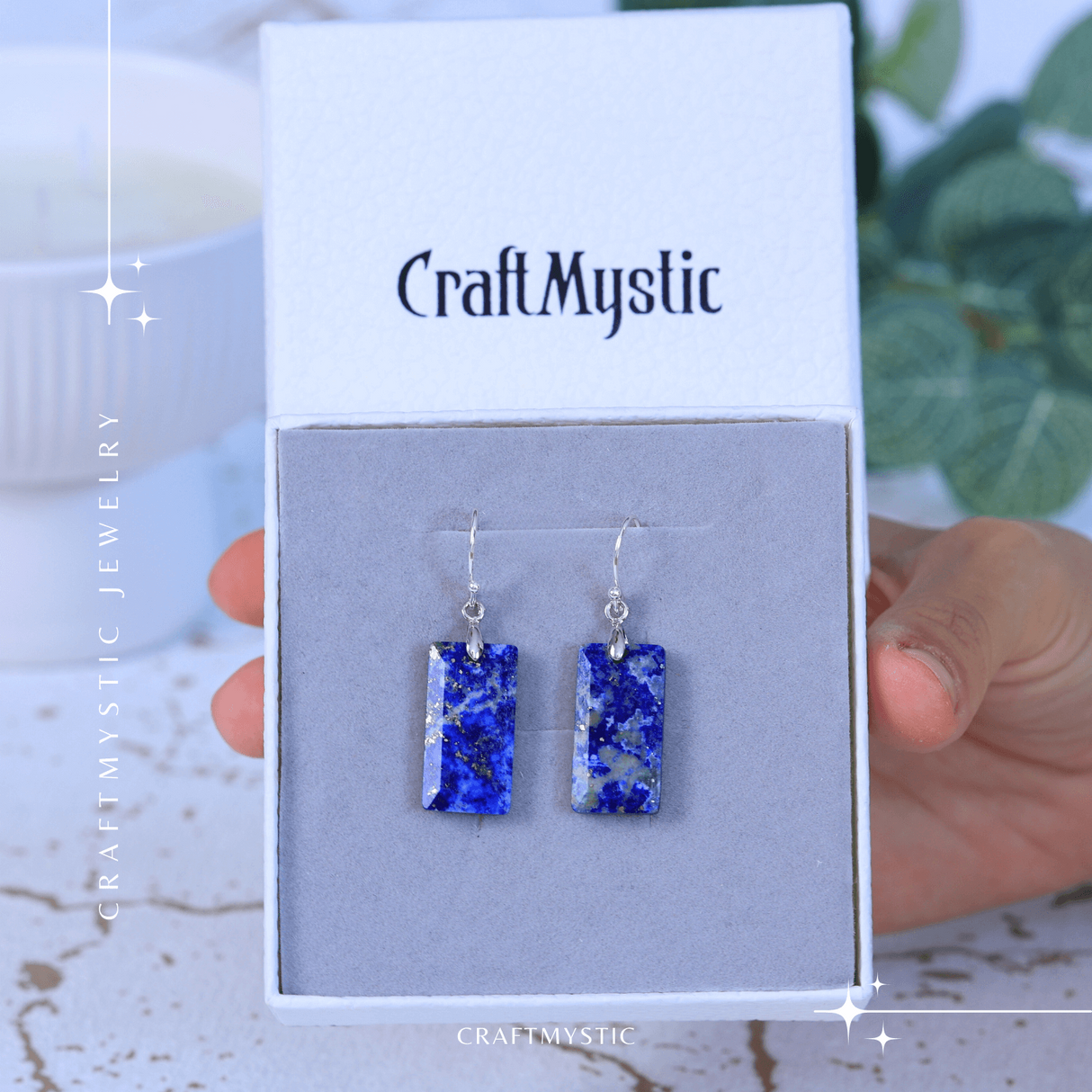 Cercei cu Pietre Semipretioase Lapis Lazuli dreptunghiular,i tortita argintie, pentru claritate si echilibru