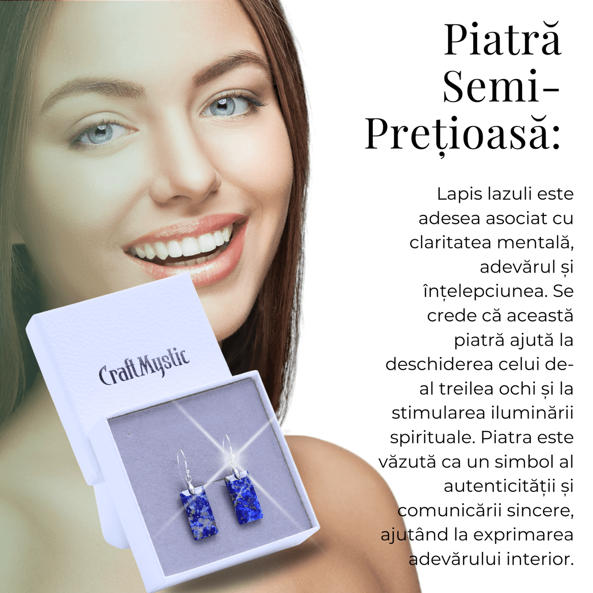 Cercei cu Pietre Semipretioase Lapis Lazuli dreptunghiular,i tortita argintie, pentru claritate si echilibru