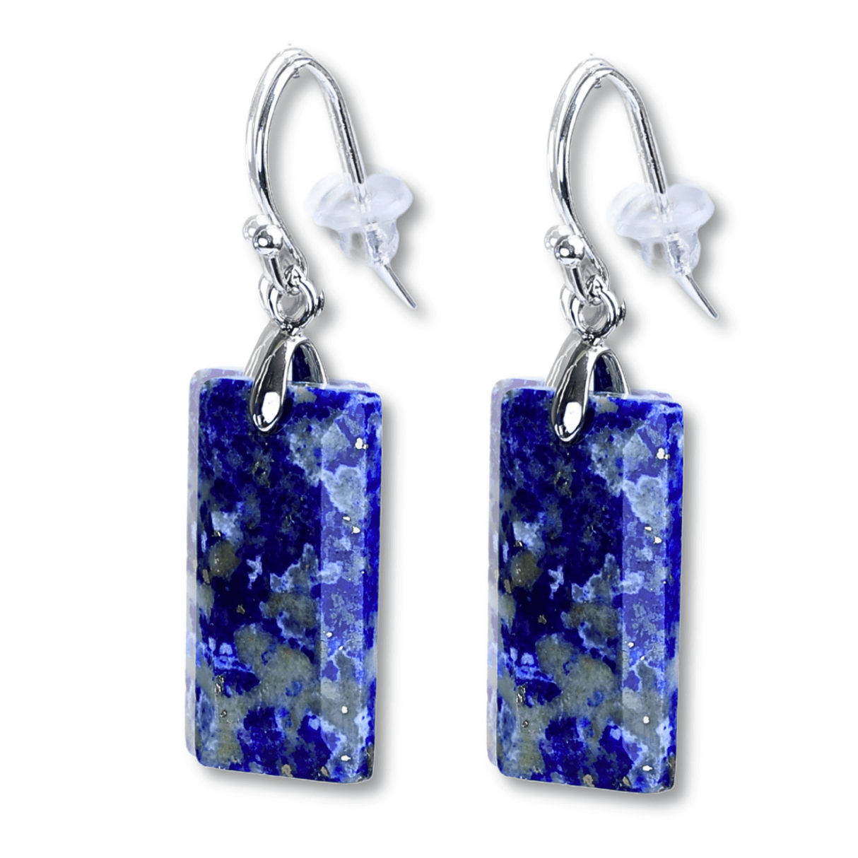 Cercei cu Pietre Semipretioase Lapis Lazuli dreptunghiular,i tortita argintie, pentru claritate si echilibru