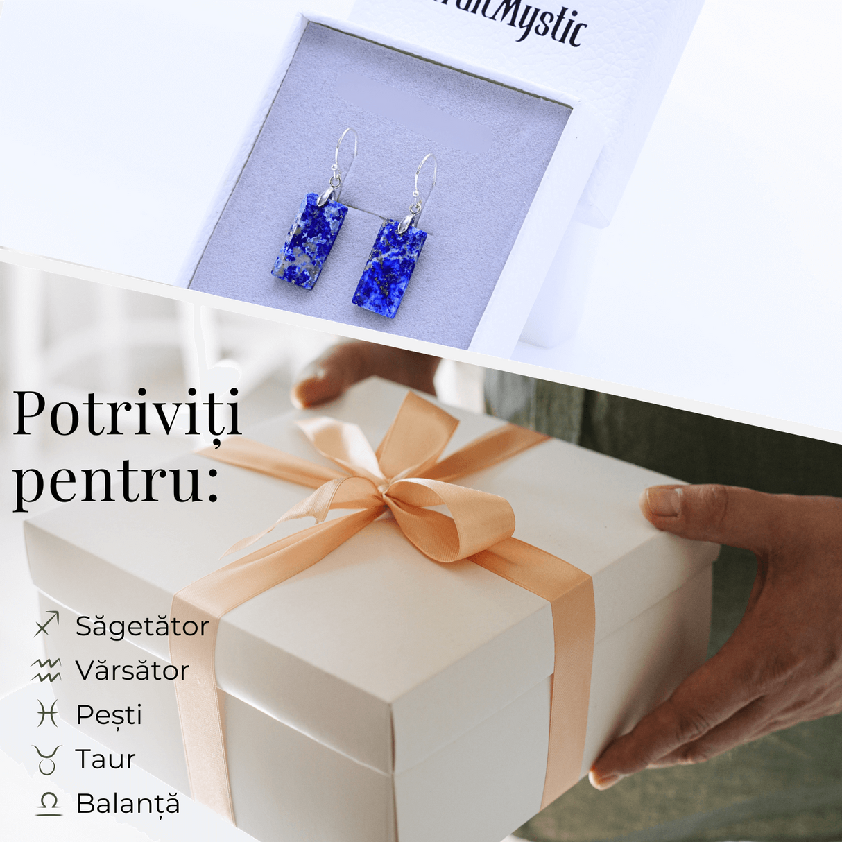 Cercei cu Pietre Semipretioase Lapis Lazuli dreptunghiular,i tortita argintie, pentru claritate si echilibru
