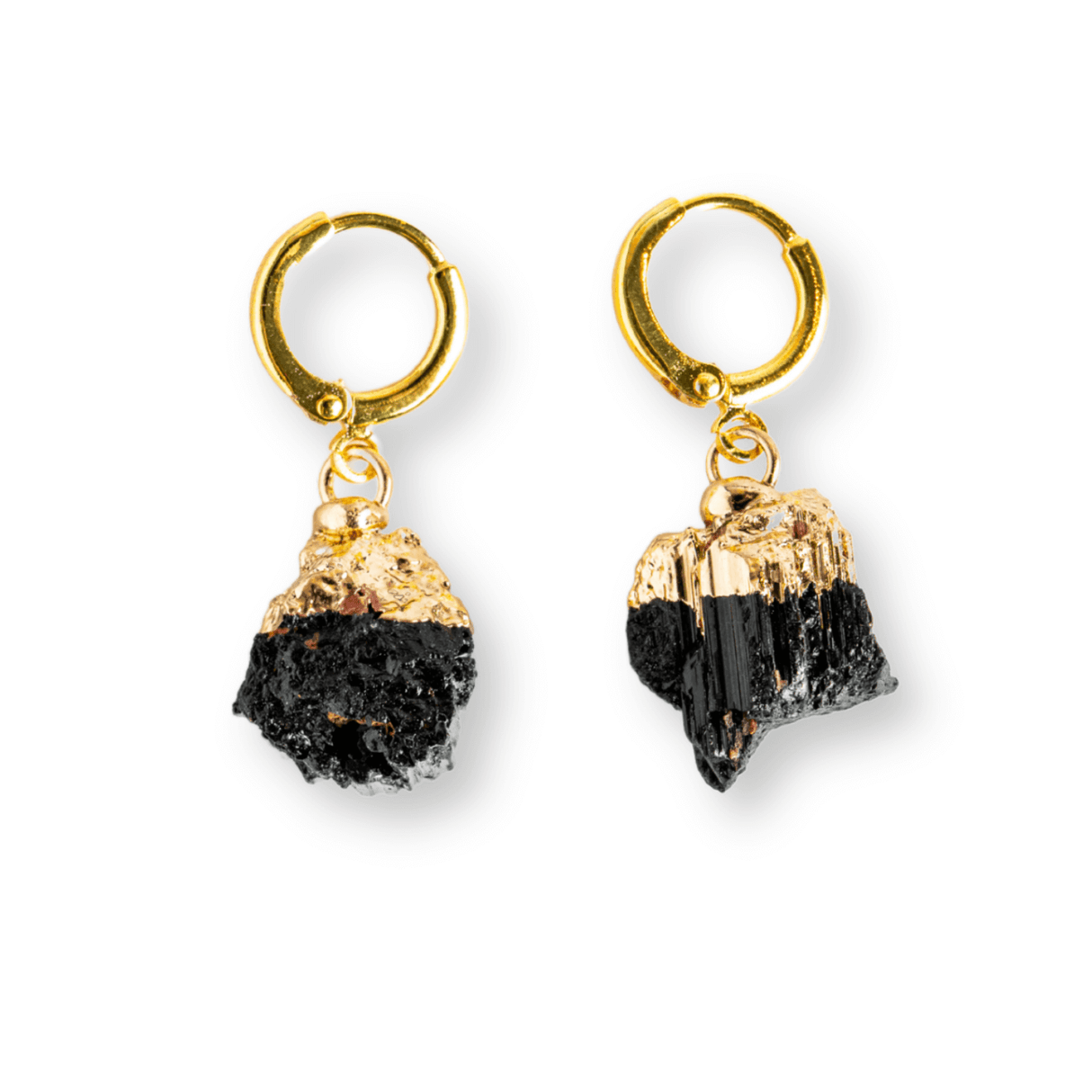 Cercei Aurii cu Turmalina Bruta Naturala – Protectie Energetica