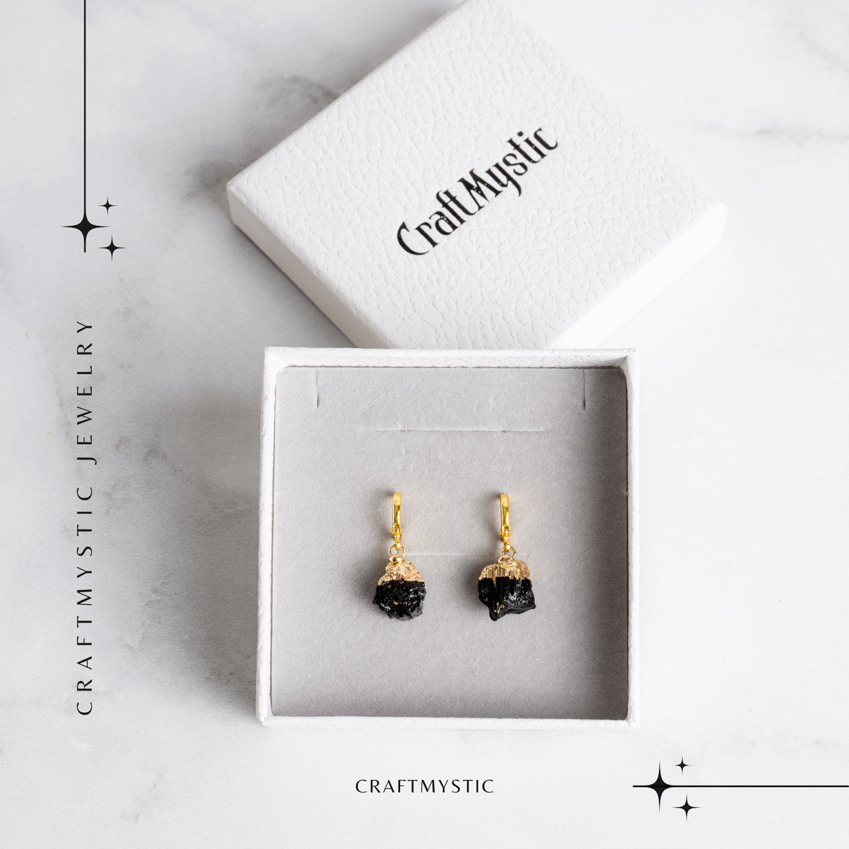 Cercei Aurii cu Turmalina Bruta Naturala – Protectie Energetica