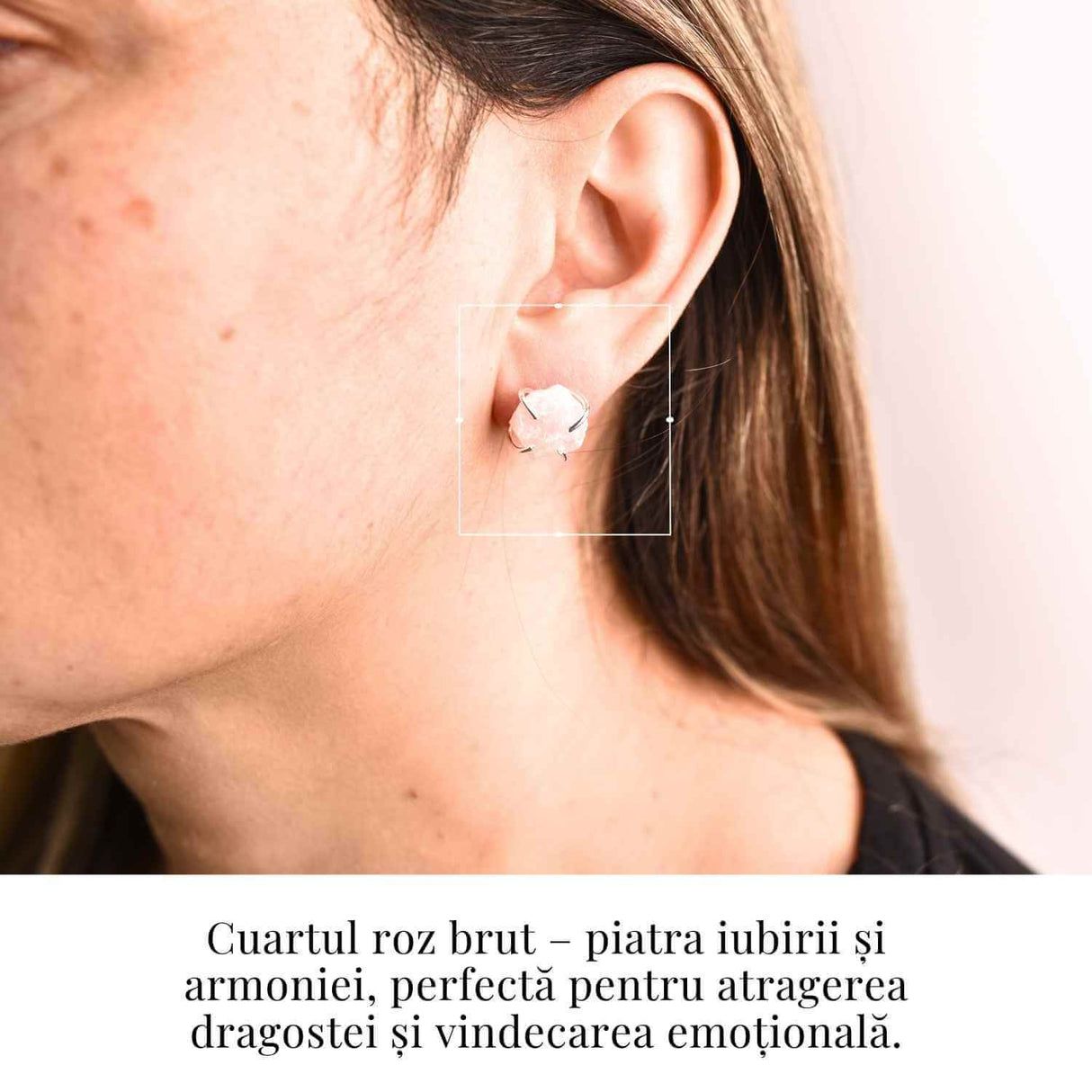 Cercei cu Cuart Roz Brut Inchidere Tija cu opritor– Iubire si Vindecare Emotionala