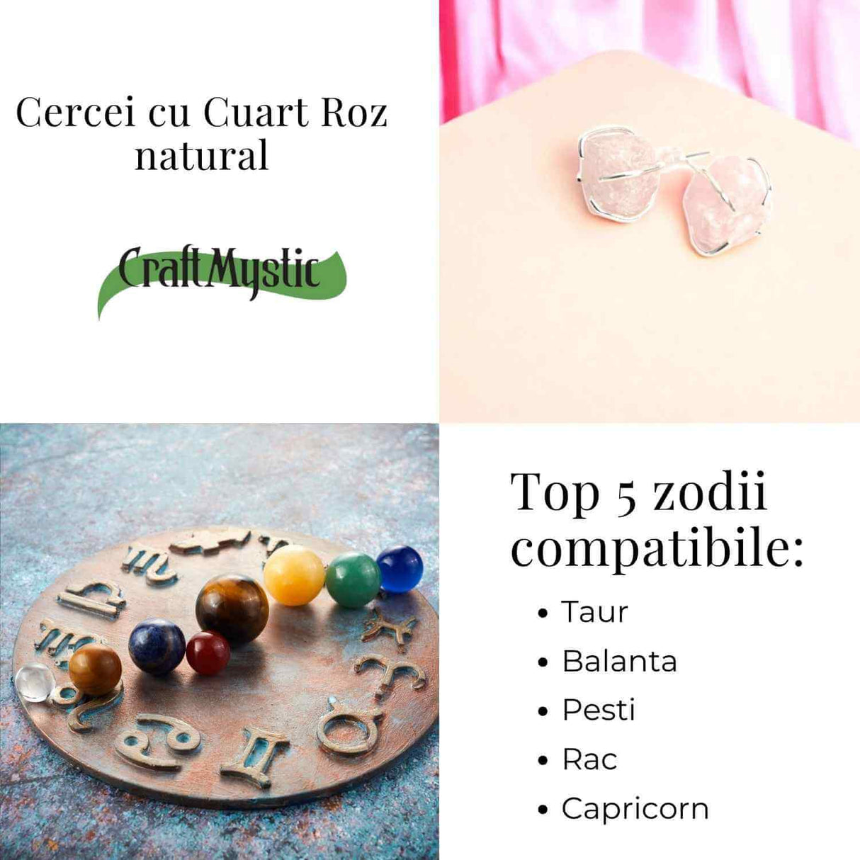 Cercei cu Cuart Roz Brut Inchidere Tija cu opritor– Iubire si Vindecare Emotionala