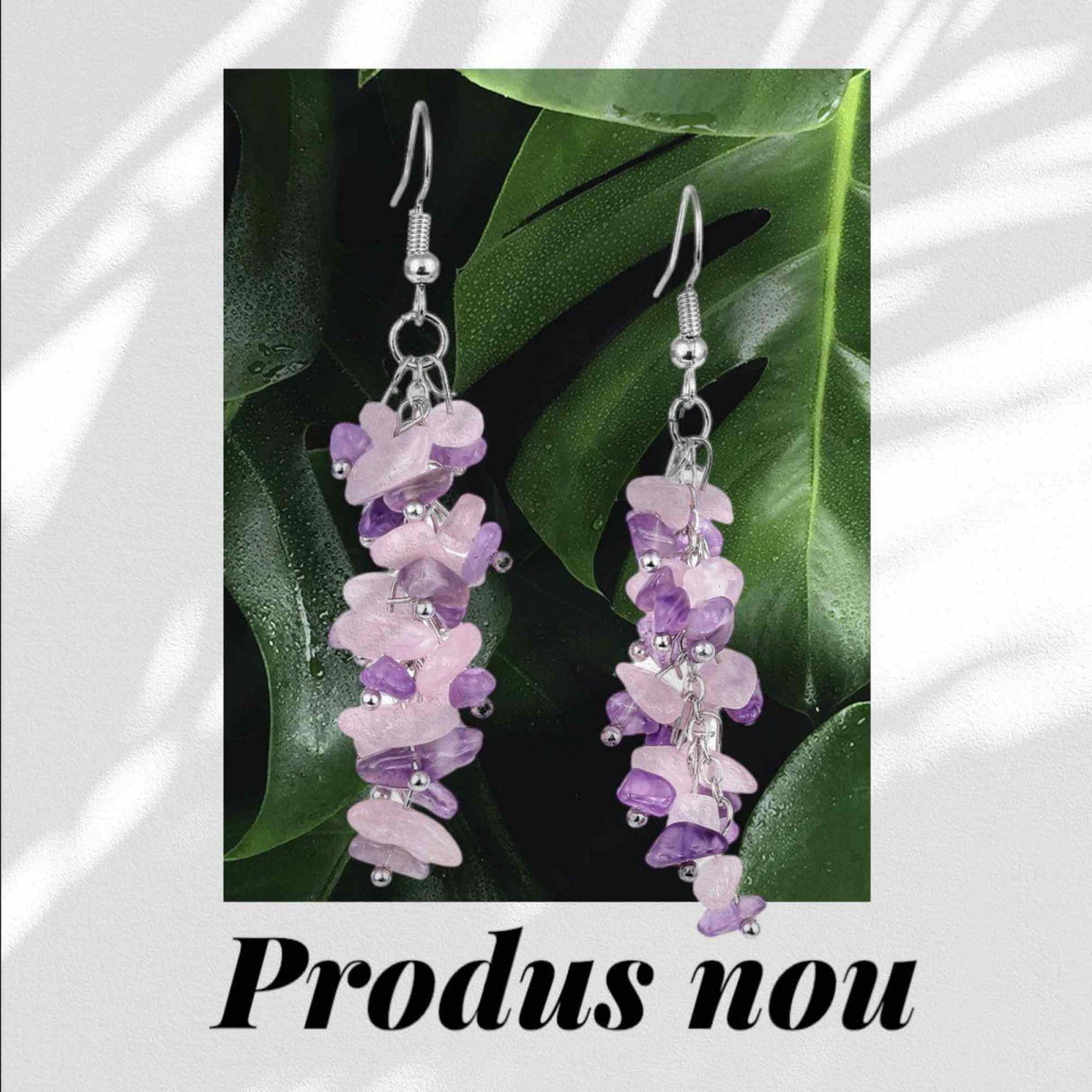 Cercei Eleganti cu Ametist si Cuart Roz