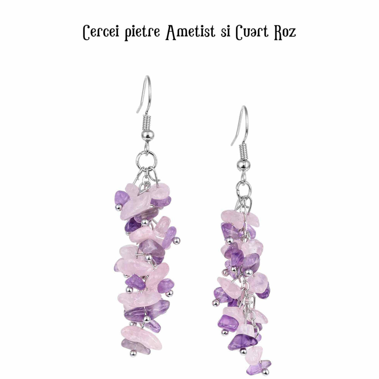 Cercei Eleganti cu Ametist si Cuart Roz
