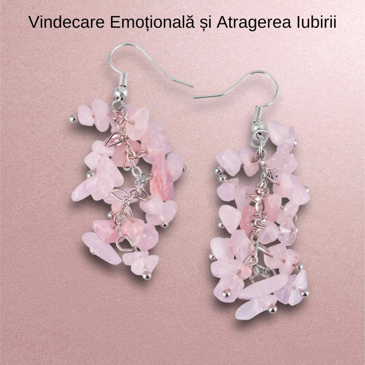 Cercei Delicati cu pietre polisate Cuart Roz