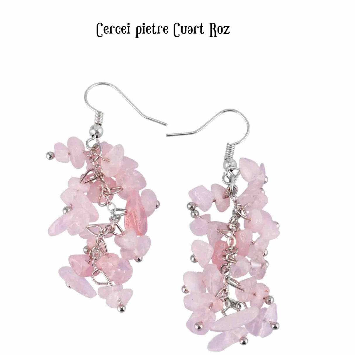 Cercei Delicati cu pietre polisate Cuart Roz