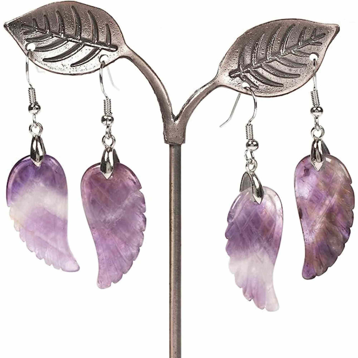 Cercei aripi de inger din piatra semipretioasa Ametist 3 cm