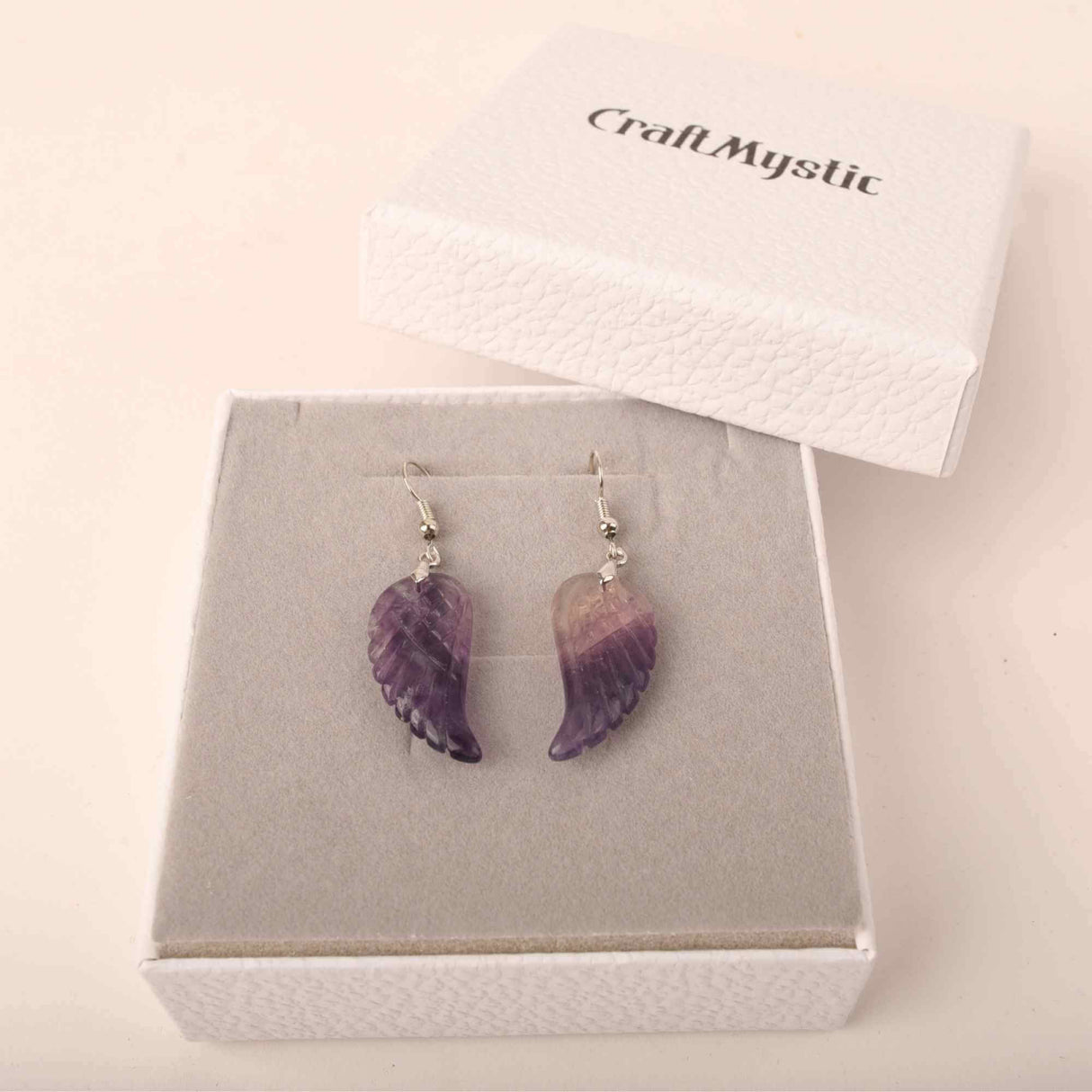 Cercei aripi de inger din piatra semipretioasa Ametist 3 cm