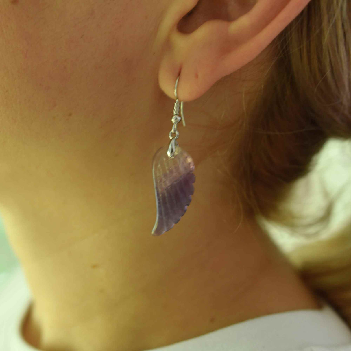 Cercei aripi de inger din piatra semipretioasa Ametist 3 cm