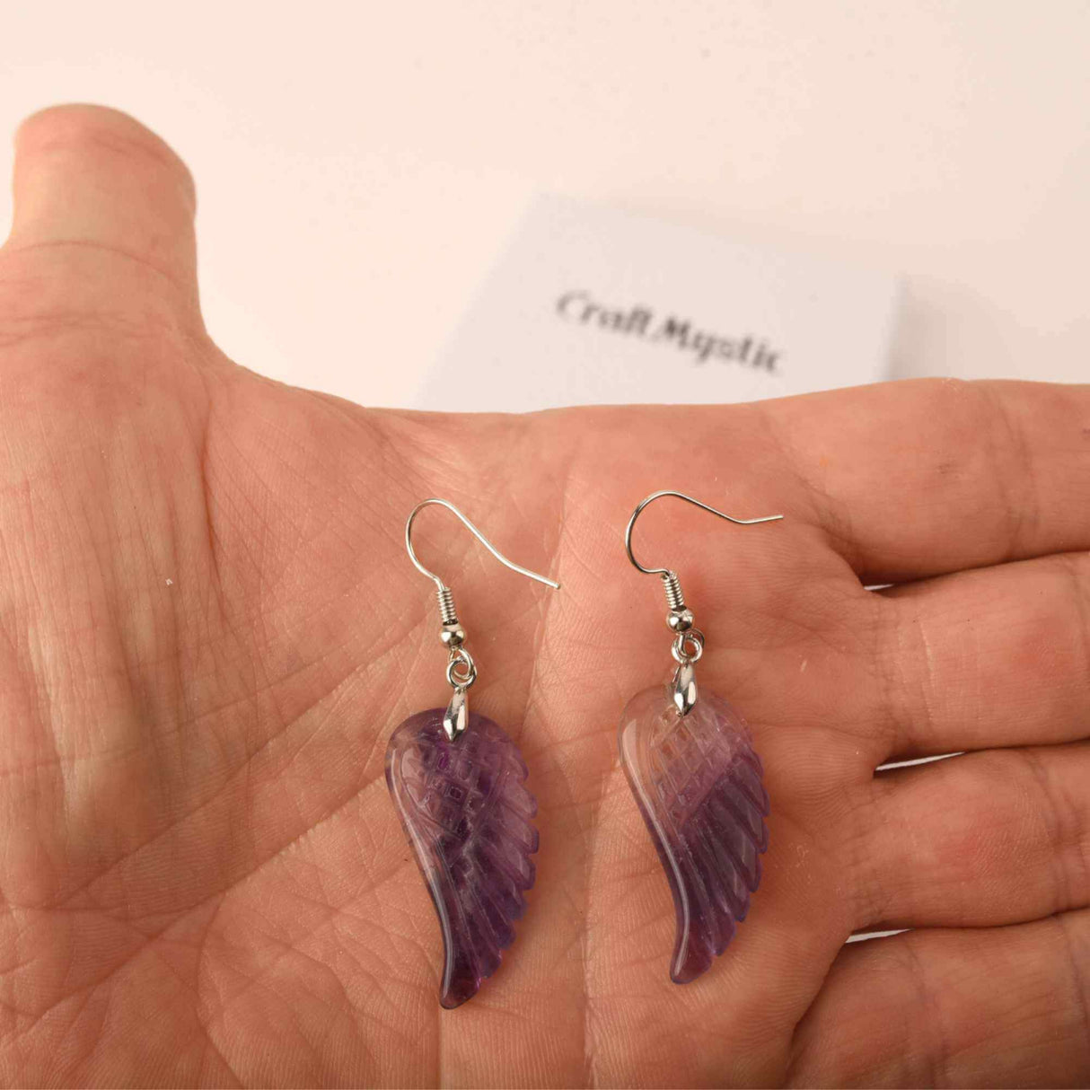 Cercei aripi de inger din piatra semipretioasa Ametist 3 cm