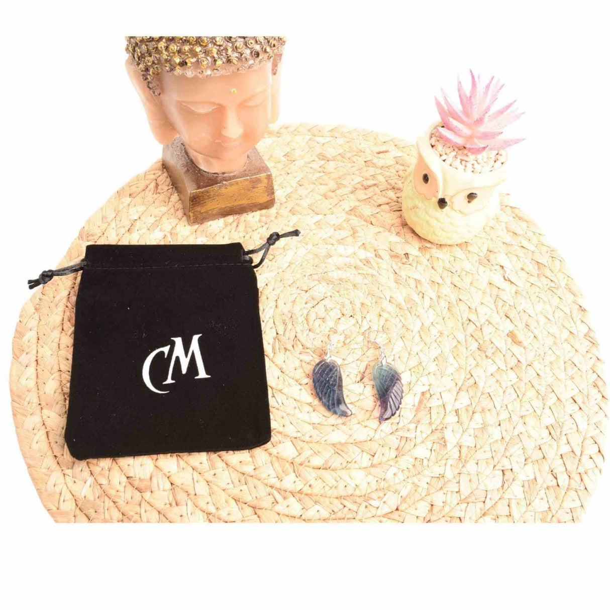 Cercei din cristal Flourit 4 cm, forma aripi de inger si saculet satin inclus - Pentru protectie