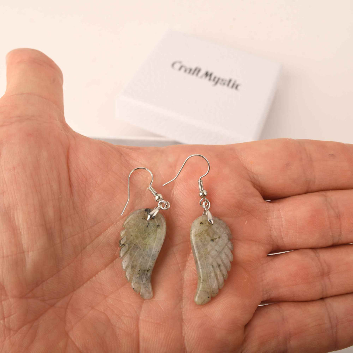 Cercei aripi de inger din piatra semipretioasa Labradorit 3 cm