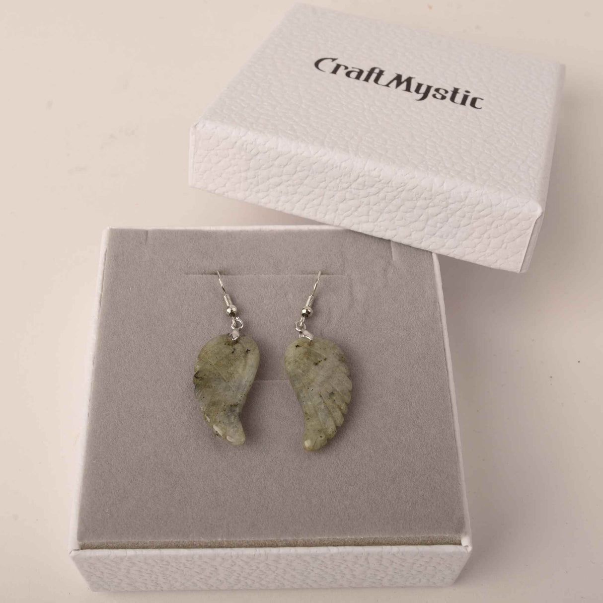 Cercei aripi de inger din piatra semipretioasa Labradorit 3 cm