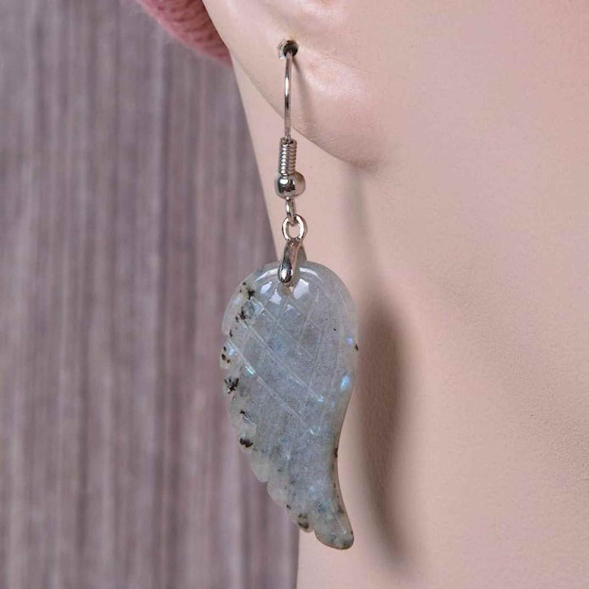 Cercei aripi de inger din piatra semipretioasa Labradorit 3 cm