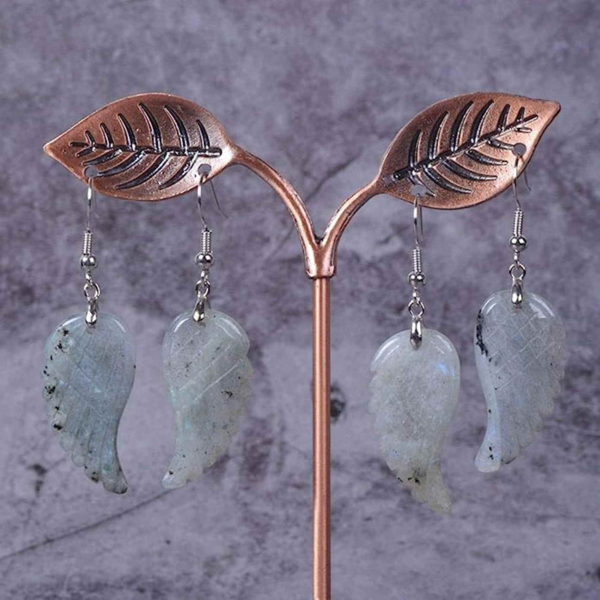 Cercei aripi de inger din piatra semipretioasa Labradorit 3 cm