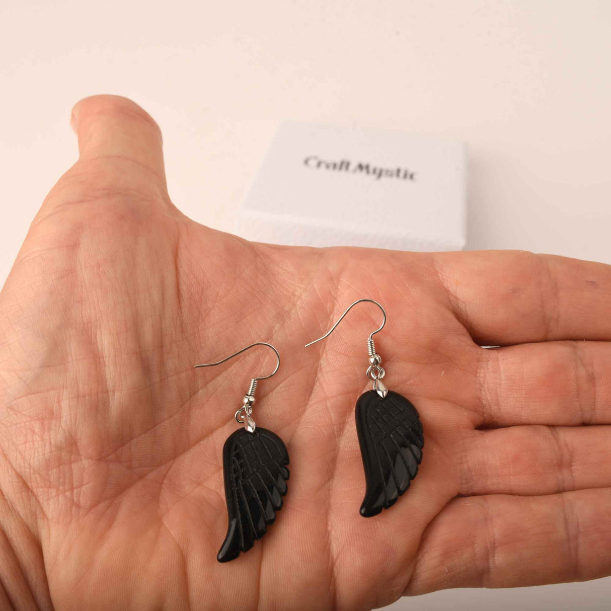 Cercei aripi de inger din piatra semipretioasa Obsidian 3 cm