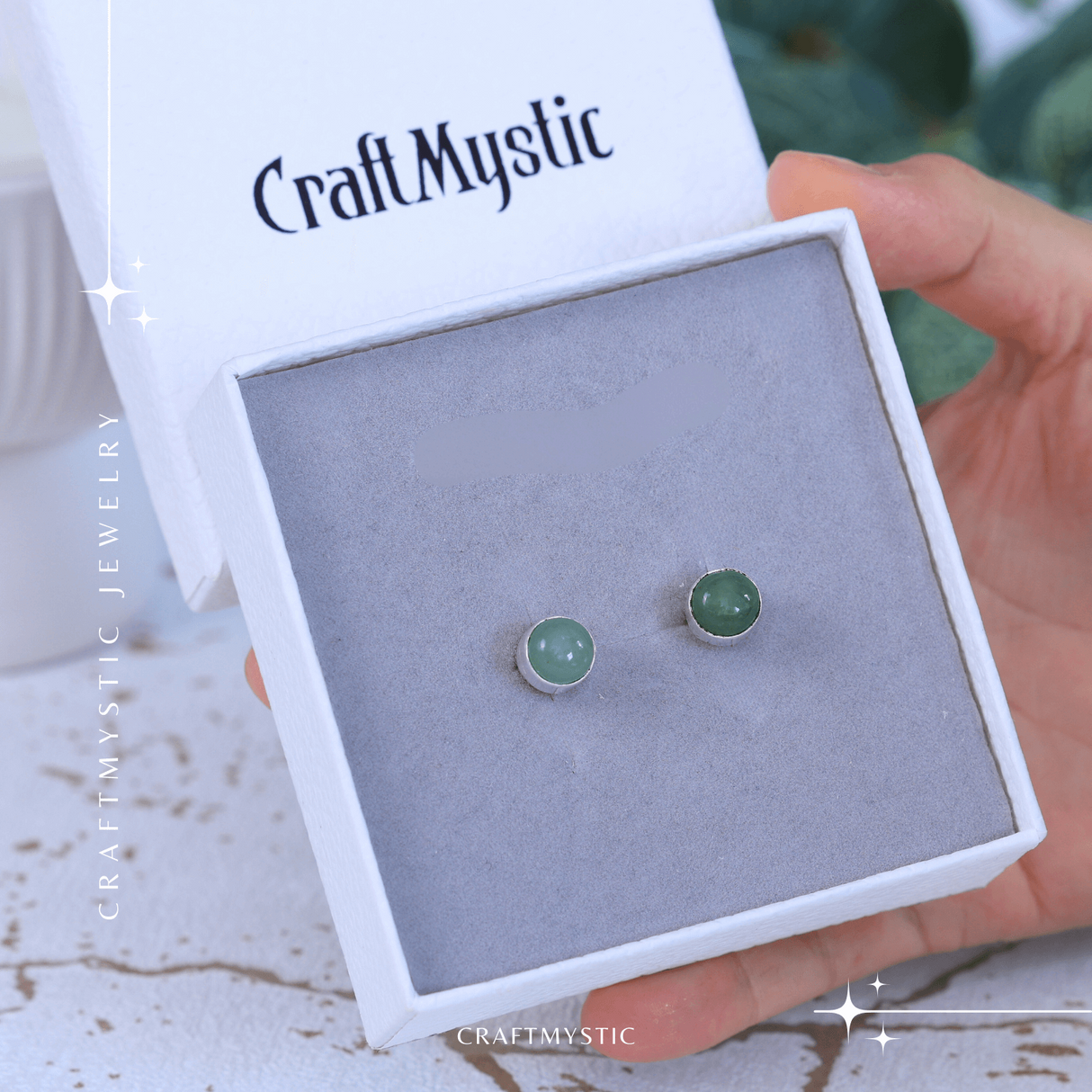 Cercei Eleganti cu Aventurin verde Natural, inchidere pe surub, pentru echilibru si noroc