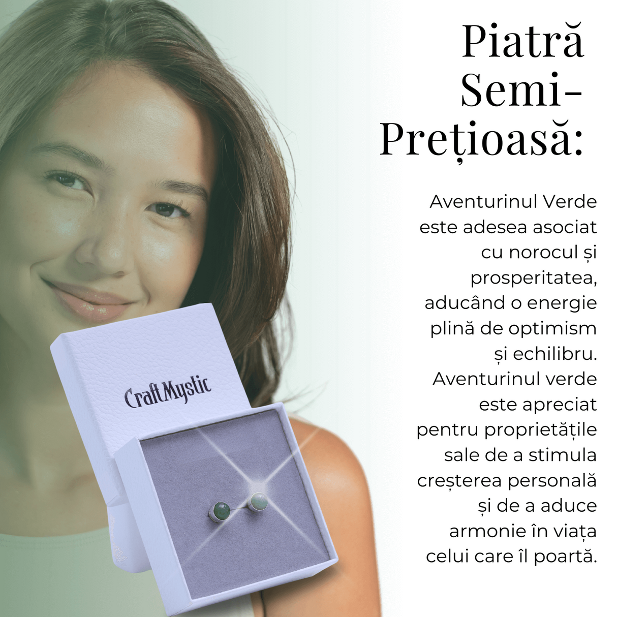 Cercei Eleganti cu Aventurin verde Natural, inchidere pe surub, pentru echilibru si noroc