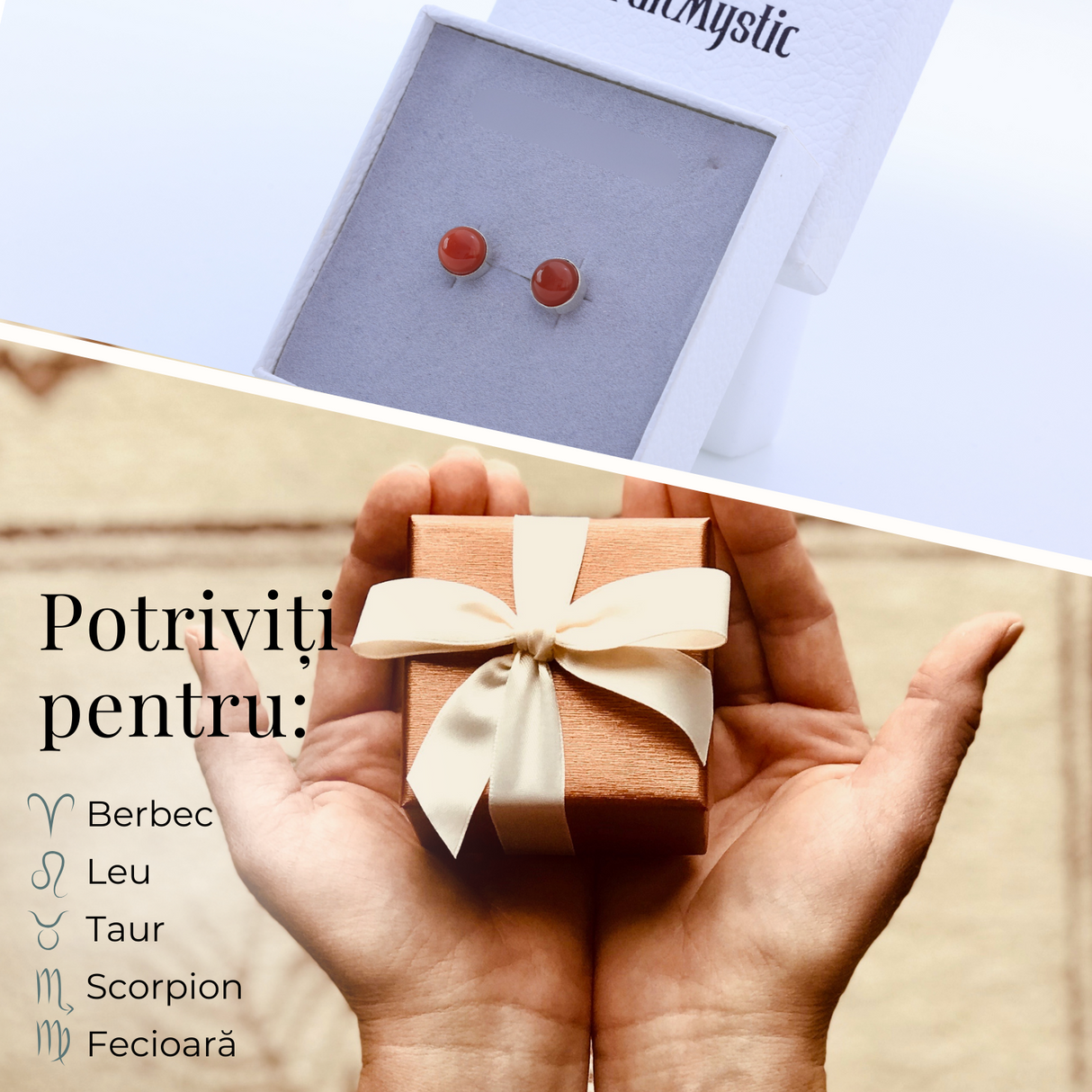 Cercei Eleganti cu Carneol Natural, inchidere pe surub, pentru energie si curaj