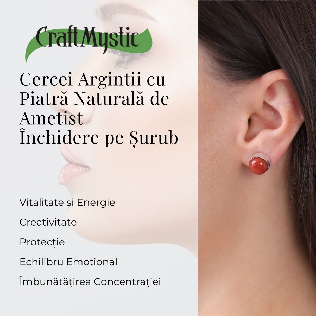 Cercei Eleganti cu Carneol Natural, inchidere pe surub, pentru energie si curaj
