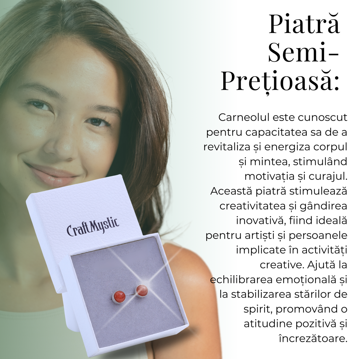 Cercei Eleganti cu Carneol Natural, inchidere pe surub, pentru energie si curaj