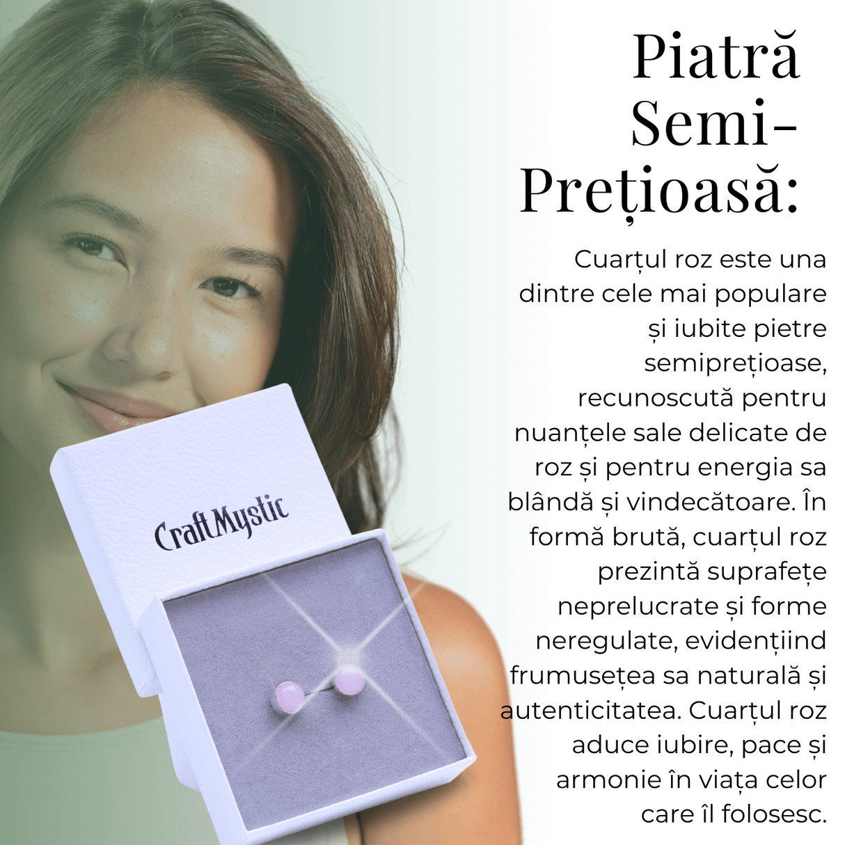 Cercei Eleganti cu Cuart roz Natural, inchidere pe surub, pentru iubire si armonie