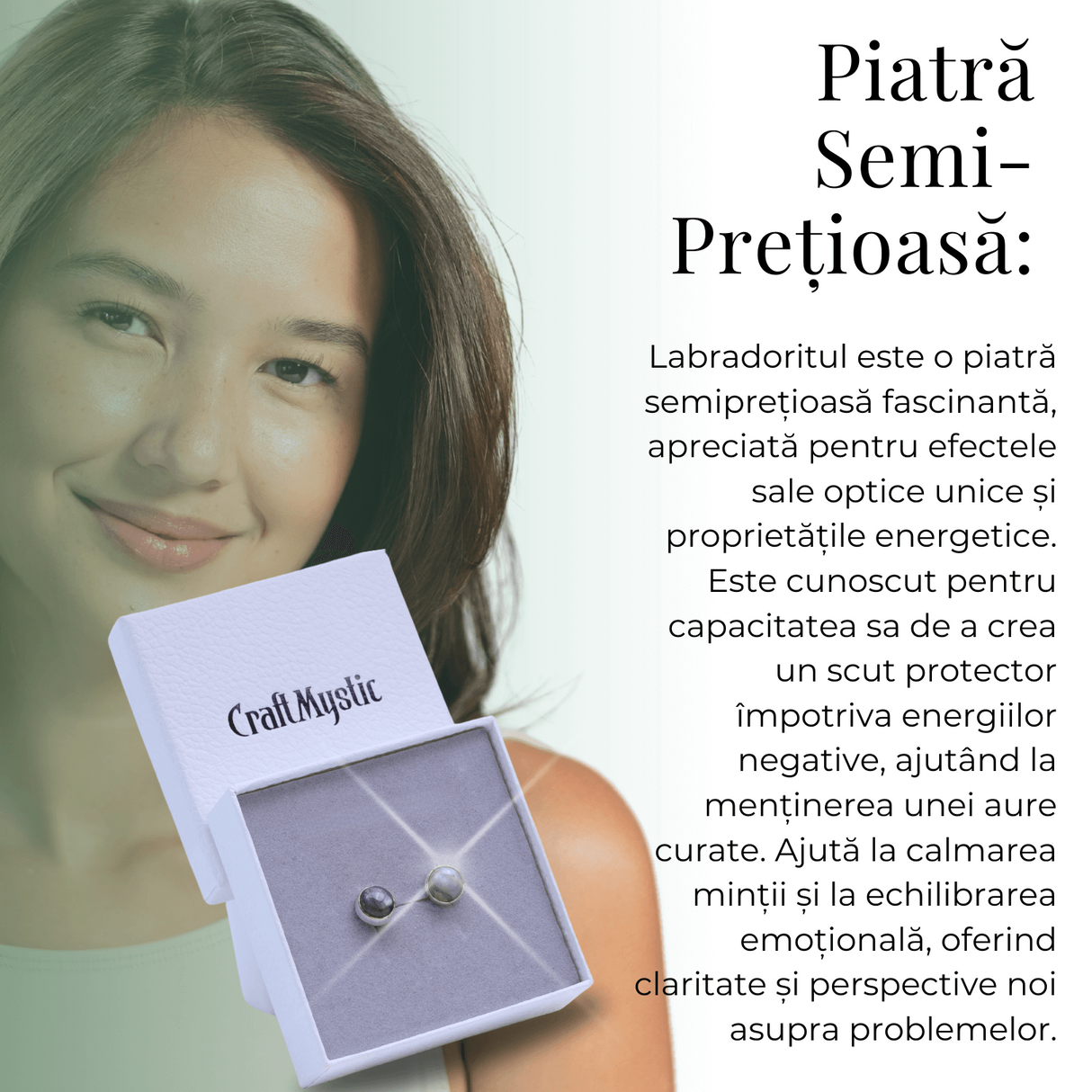Cercei Eleganti cu piatra Labradorit Natural, inchidere pe surub, pentru echilibru si protectie