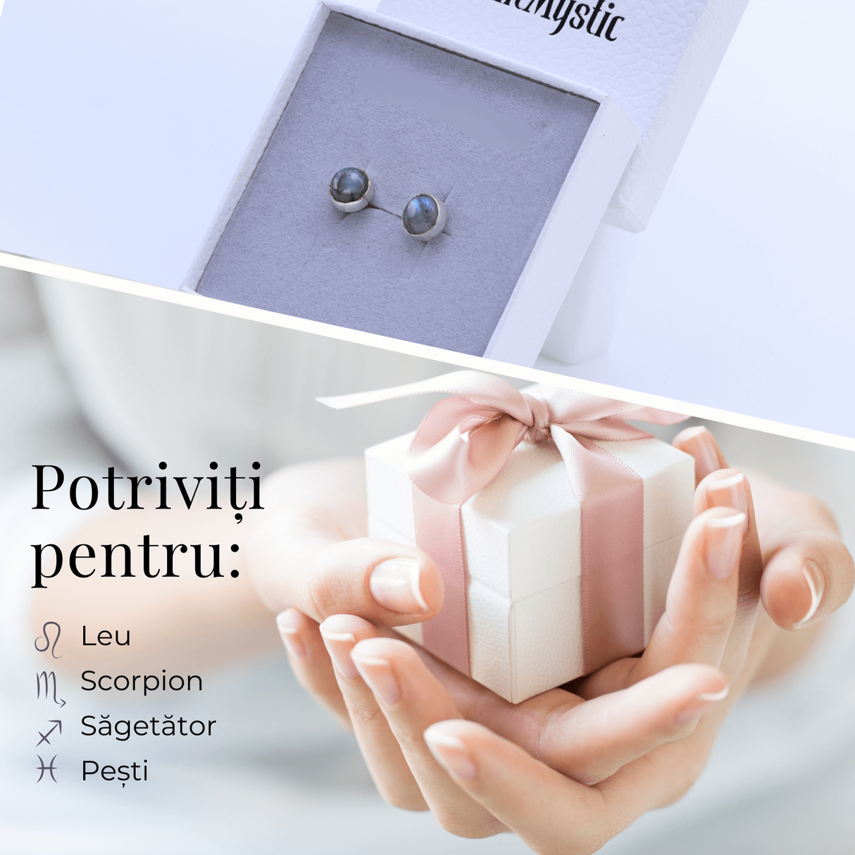 Cercei Eleganti cu piatra Labradorit Natural, inchidere pe surub, pentru echilibru si protectie