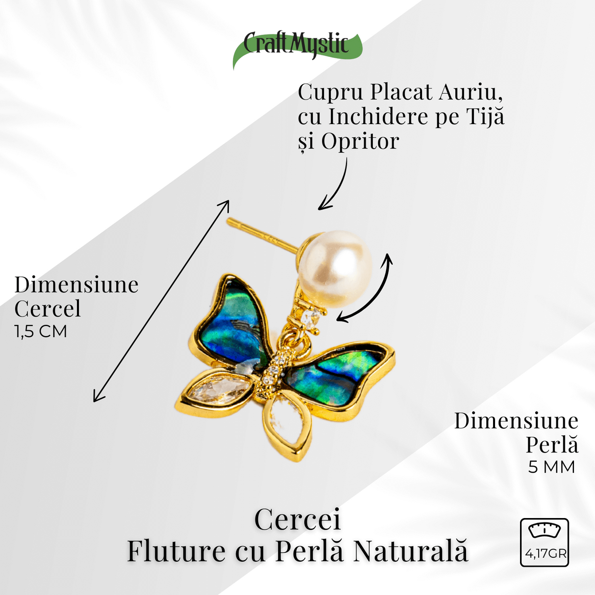 Cercei fluture cu perla naturala – Rafinament si renastere