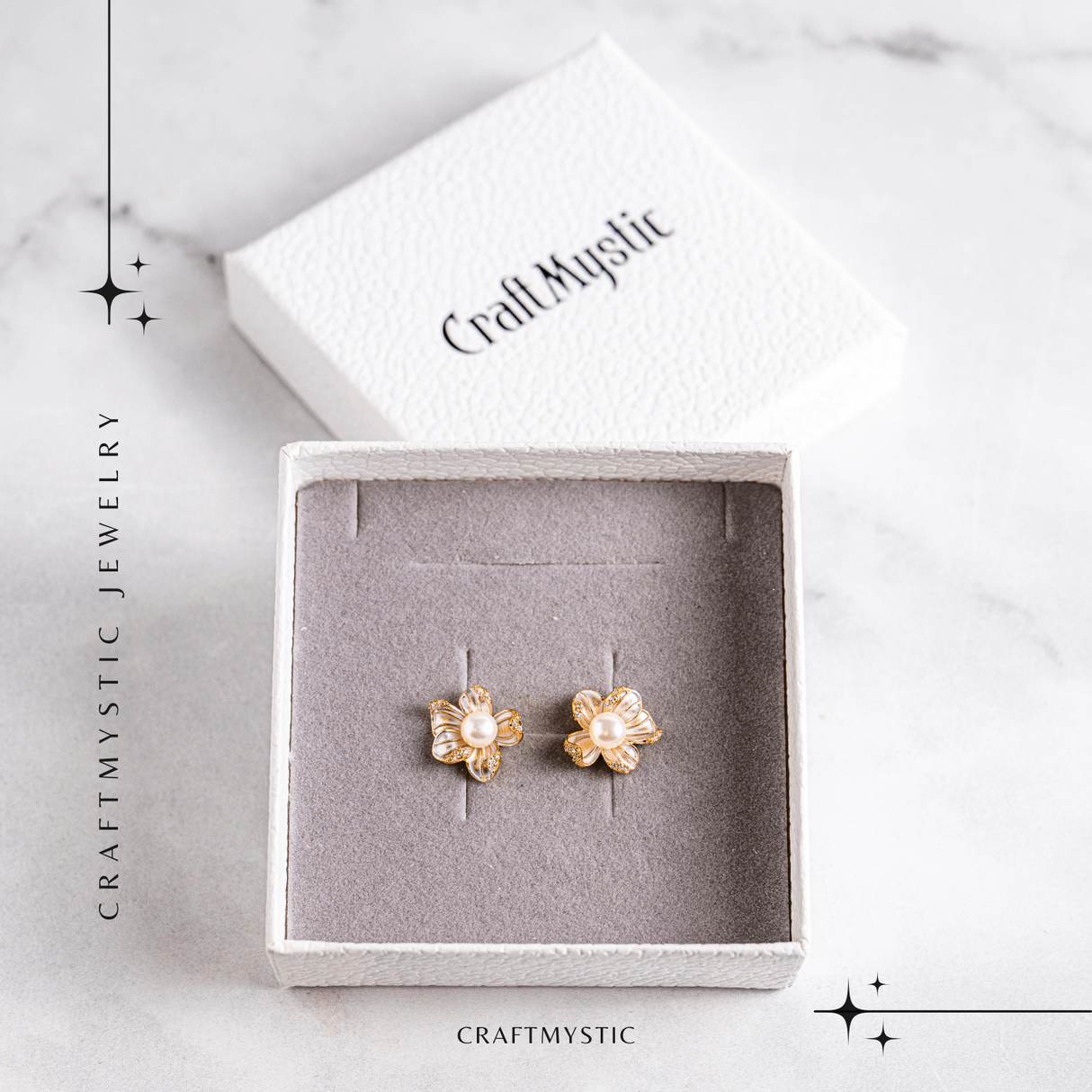 Floare de lumina – Cercei cu perla naturala si design floral