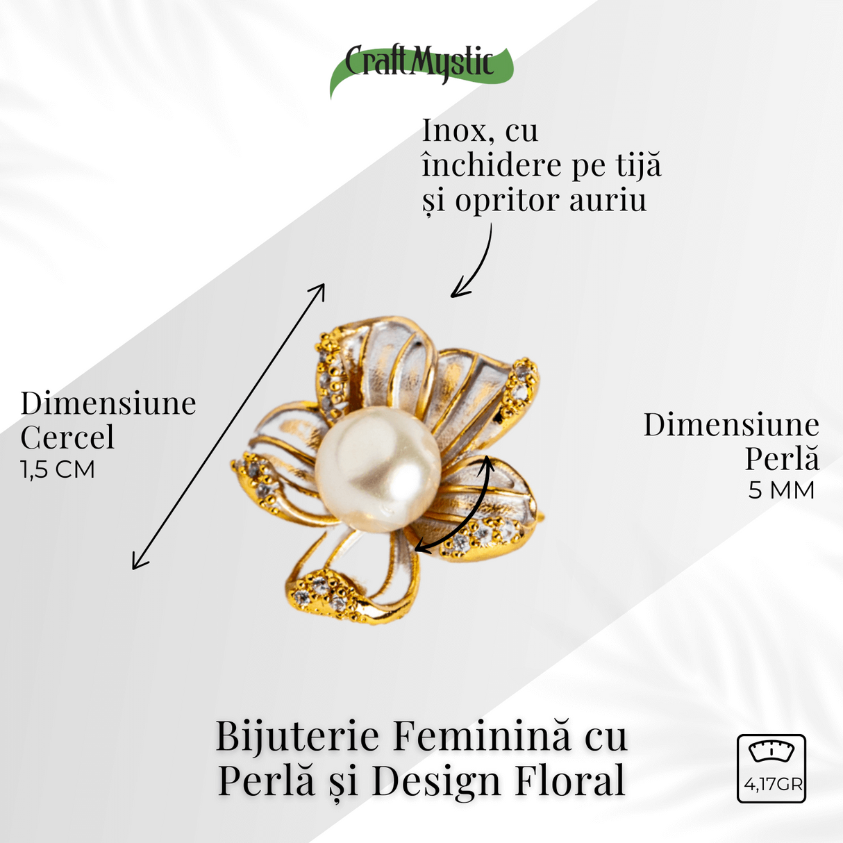 Floare de lumina – Cercei cu perla naturala si design floral