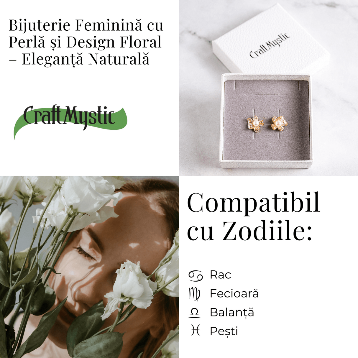 Floare de lumina – Cercei cu perla naturala si design floral
