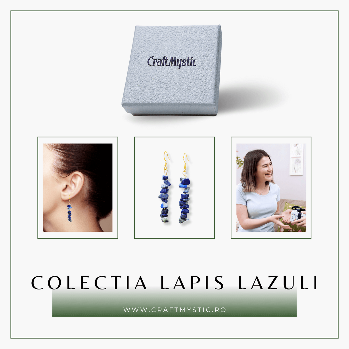 Cercei Lungi cu Pietre Semipretioase de Lapis Lazuli si Elemente din Alama, Bijuterii Aurii pentru Femei