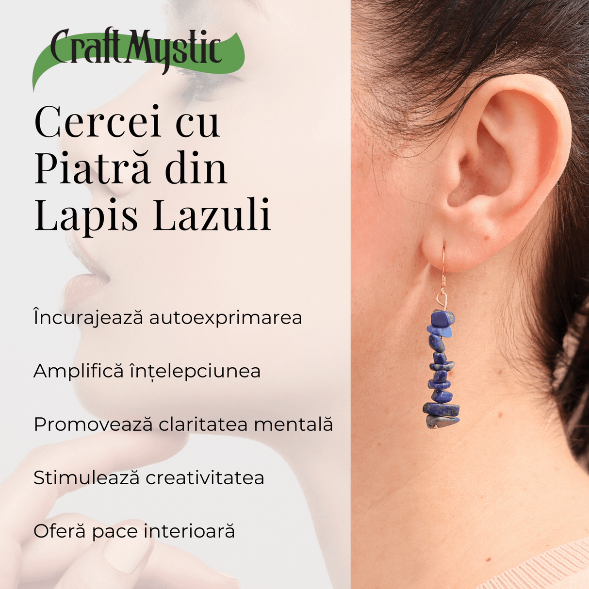 Cercei Lungi cu Pietre Semipretioase de Lapis Lazuli si Elemente din Alama, Bijuterii Aurii pentru Femei