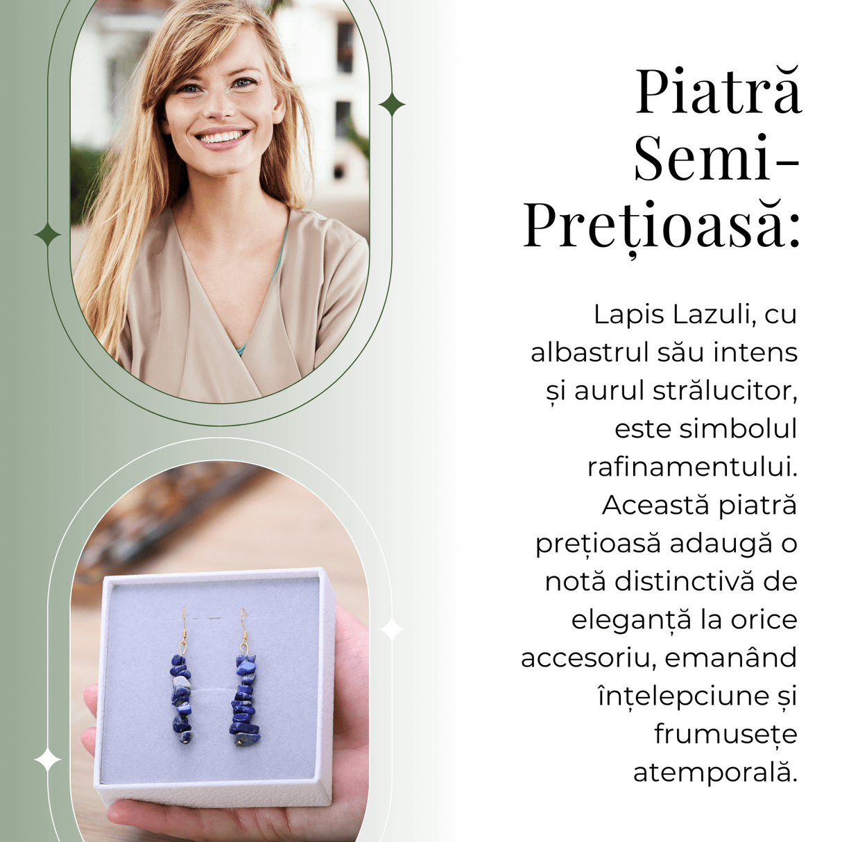 Cercei Lungi cu Pietre Semipretioase de Lapis Lazuli si Elemente din Alama, Bijuterii Aurii pentru Femei