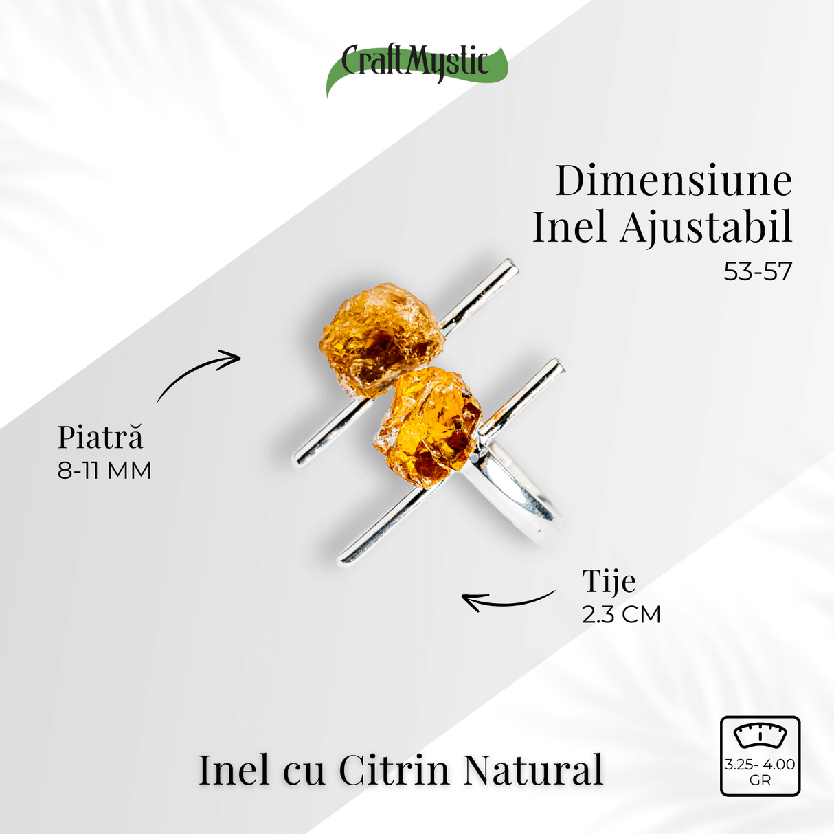 Talismanul succesului – Inel cu citrin brut, piatra prosperitatii