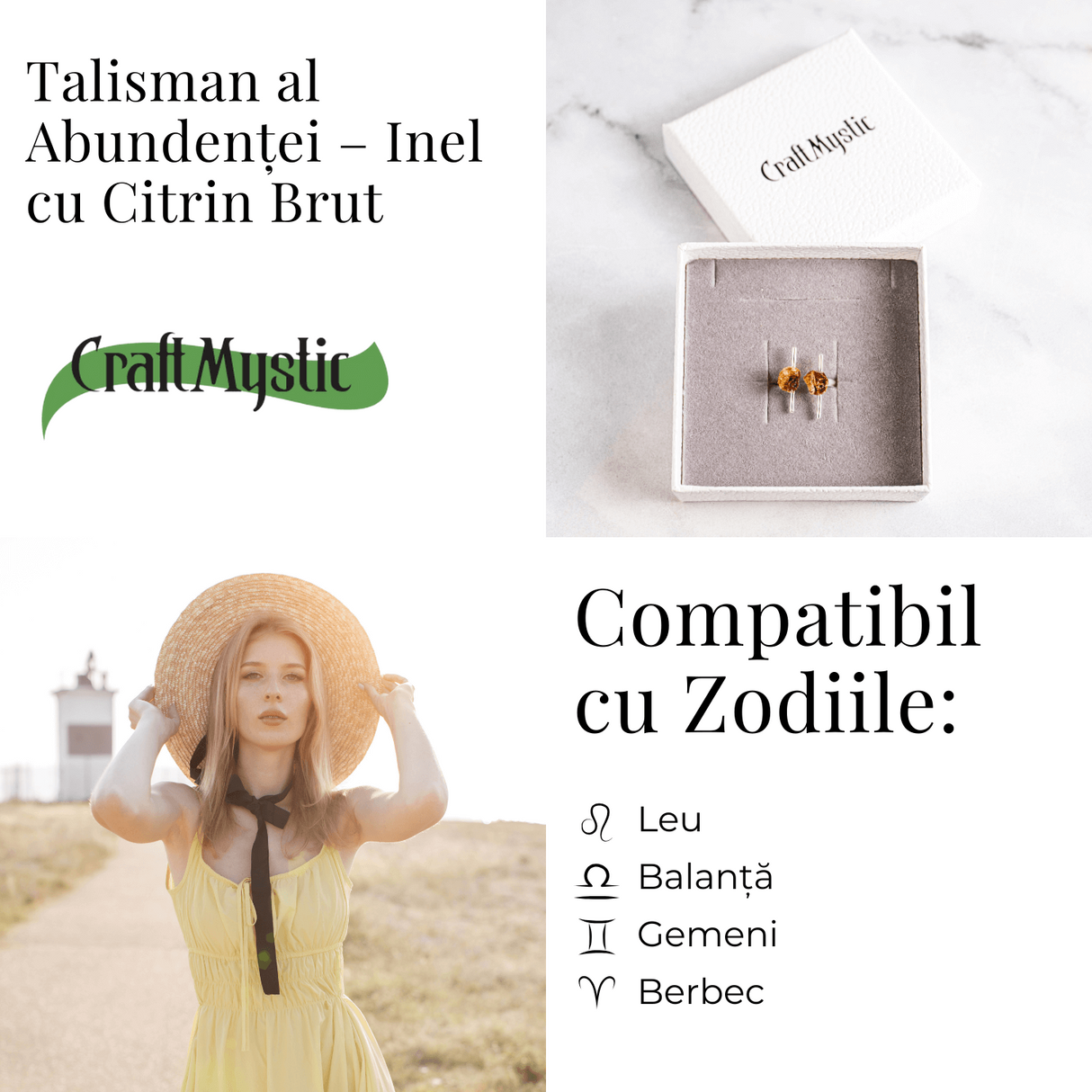 Talismanul succesului – Inel cu citrin brut, piatra prosperitatii